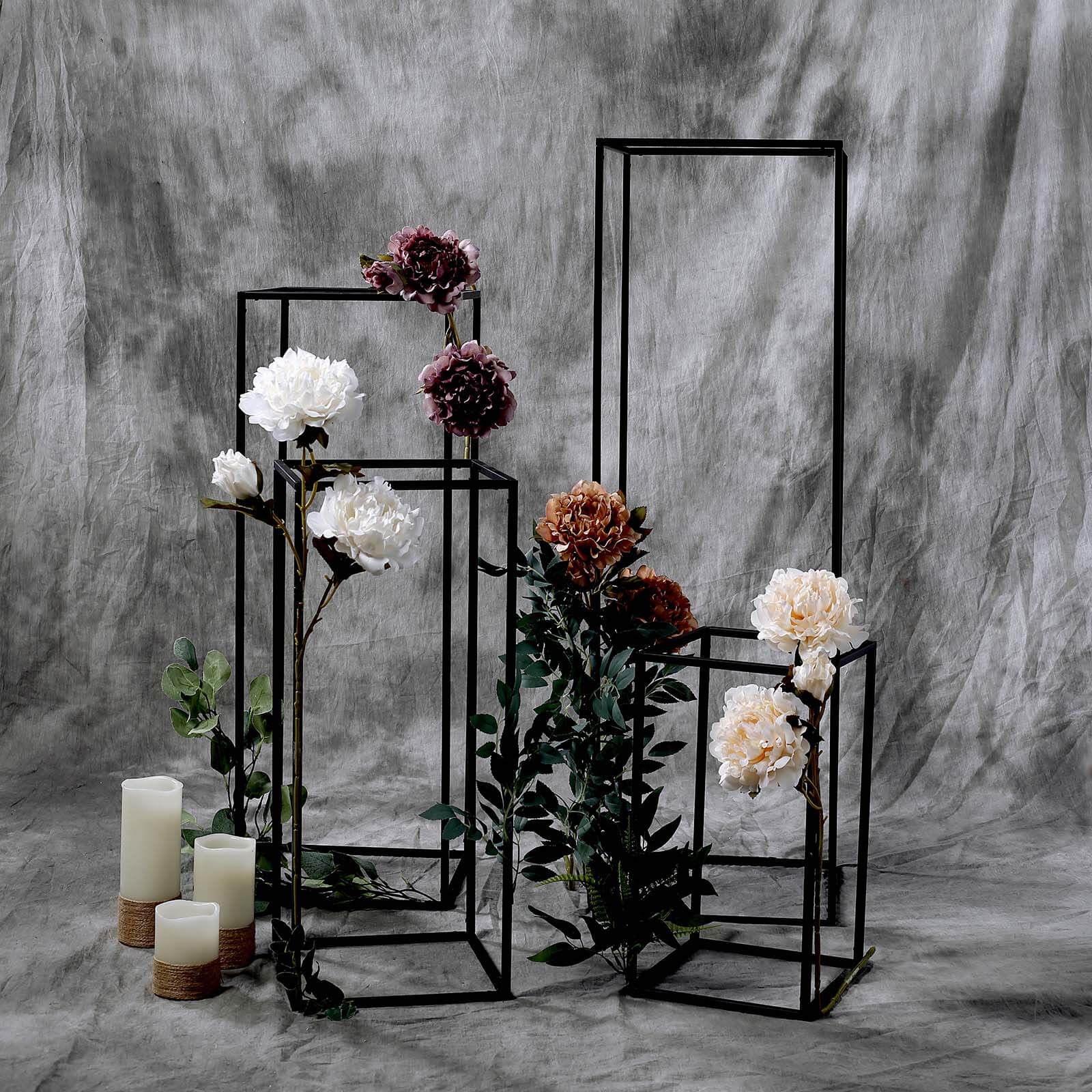 Set of 4 Metal Flower Stands Frame Wedding Column Centerpieces Matte Black - Durable Display 16"/24"/32"/40"