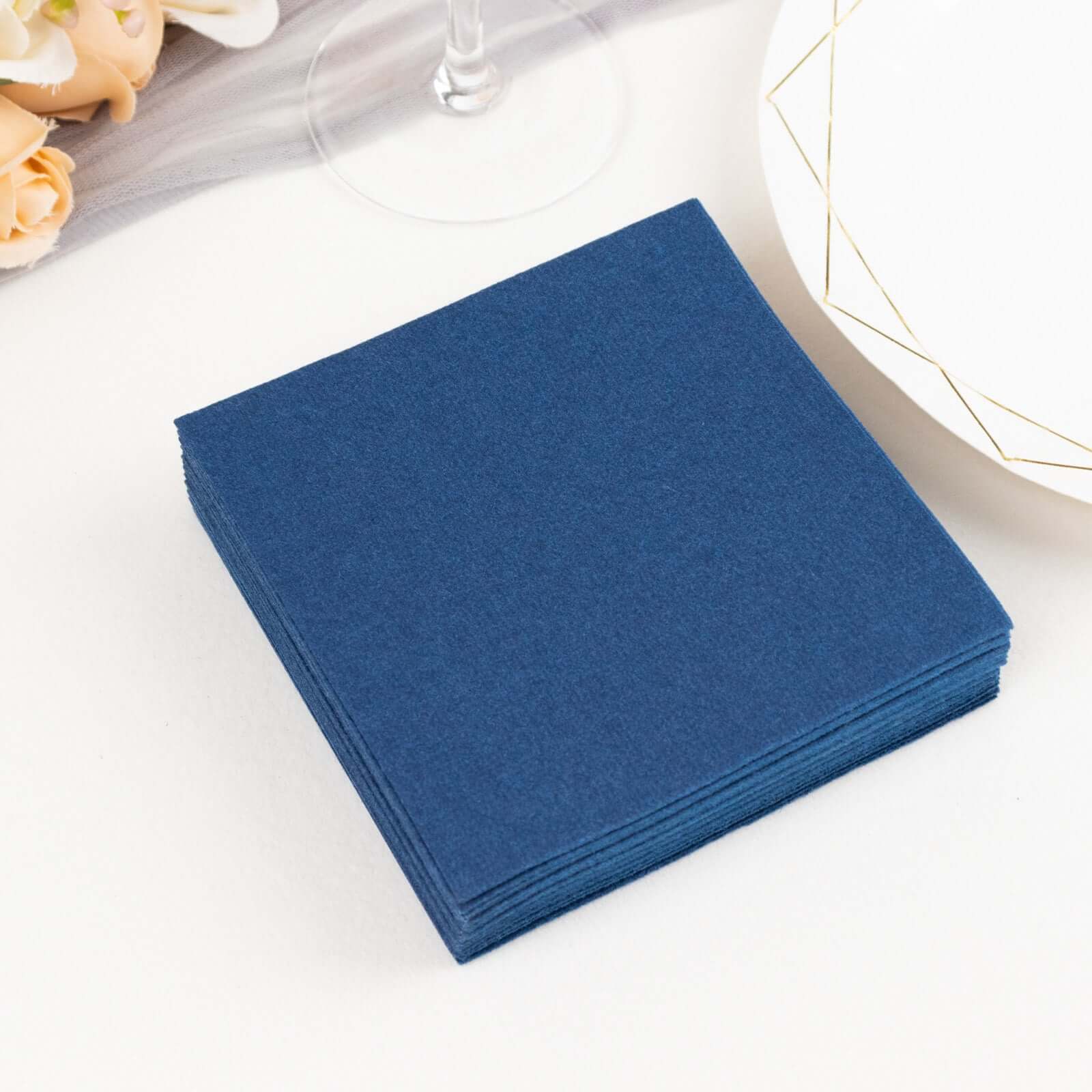 20-Pack Paper Linen-Like Cocktail Napkins Navy Blue - Disposable 5"x5" Airlaid Soft Napkins