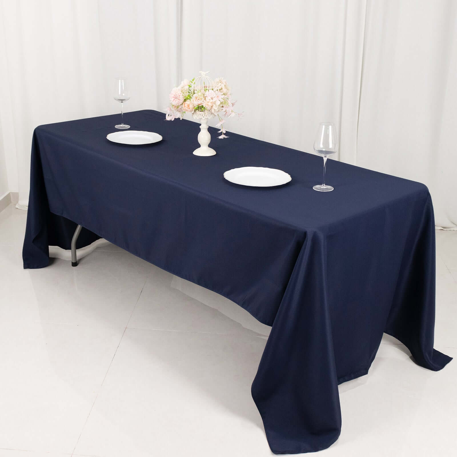 Premium Polyester 60"x126" Rectangle Tablecloth Navy Blue - Stain-Resistant 220GSM Finish Table Cover