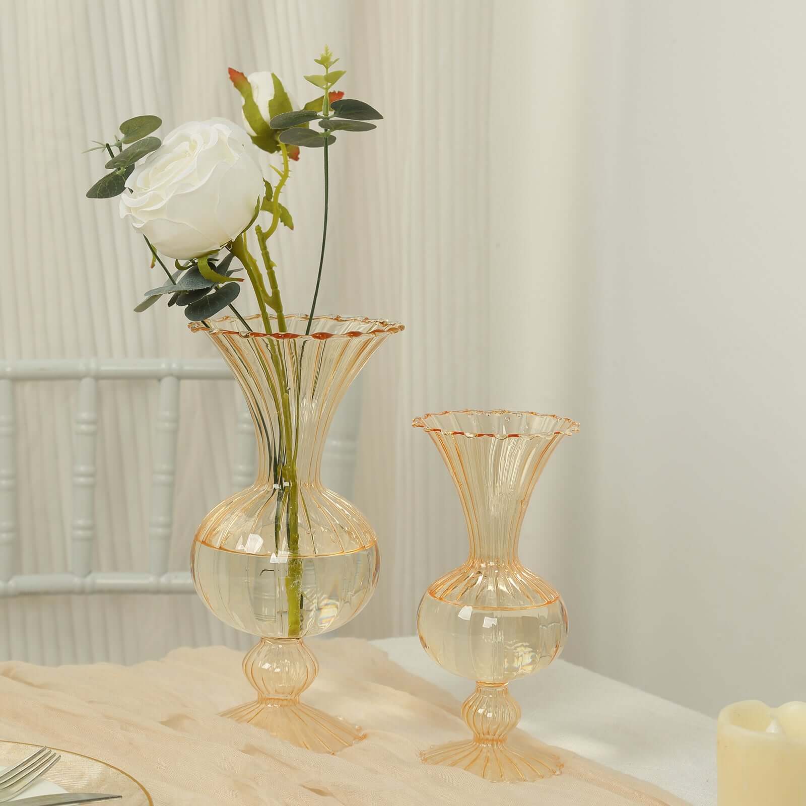 Set of 4 Glass Flower Vases Nordic Style with Petals Texture Amber Gold - Transparent Bud Planters for Wedding Table Decor 7", 9"