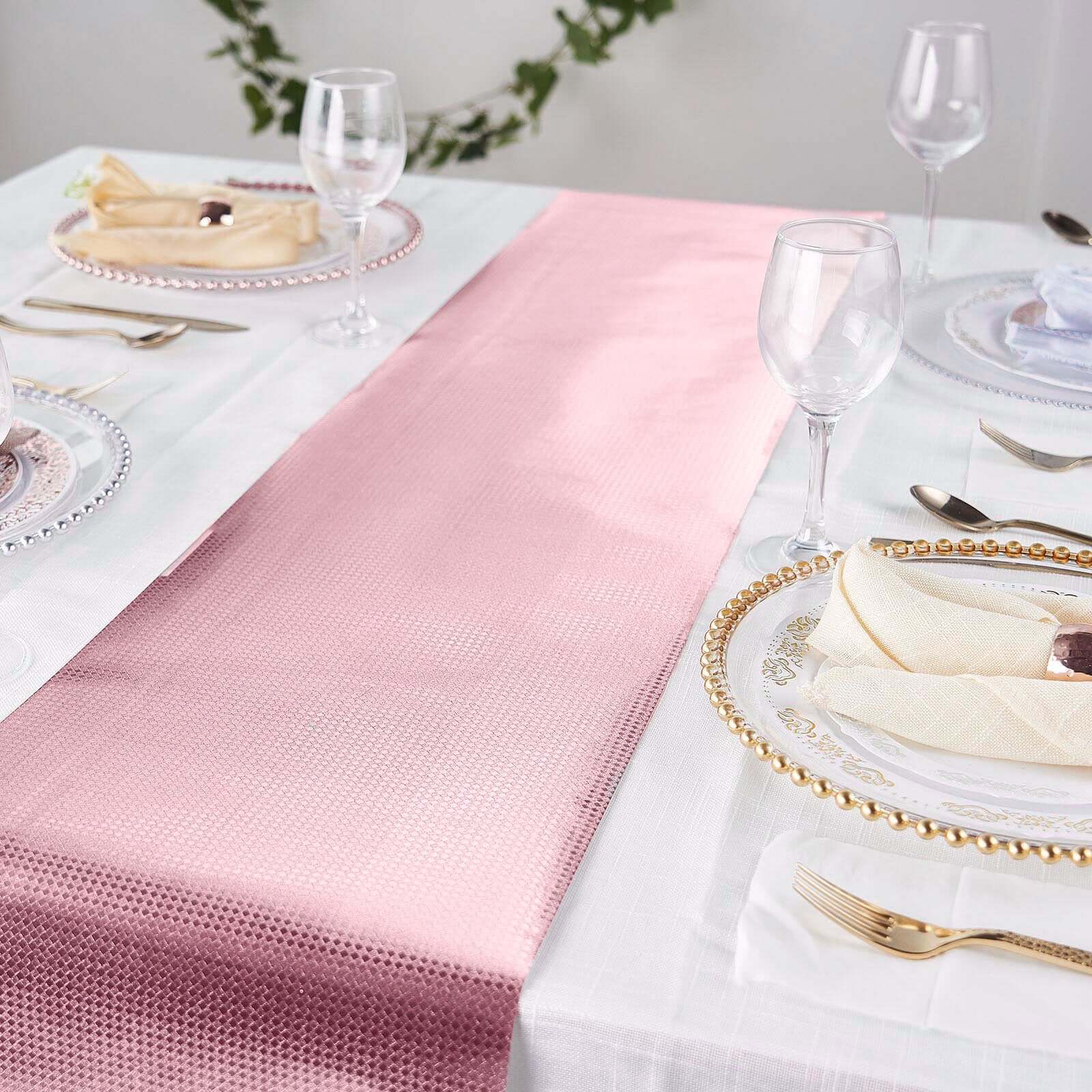 Glitter Paper 9ft Table Runner Roll Rose Gold Disposable Diamond Pattern Table Decor
