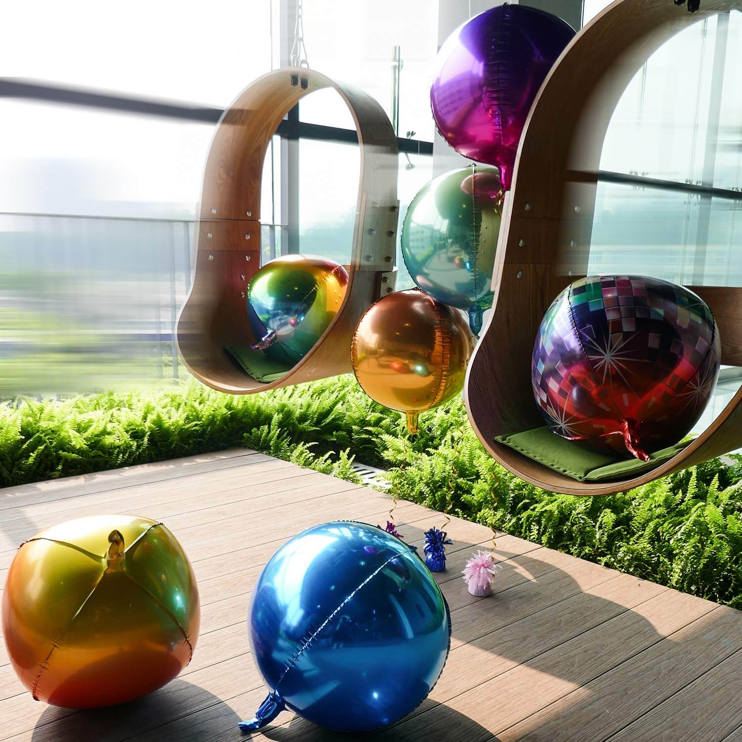 2 Pack 18" 4D Shiny Purple Sphere Mylar Foil Helium or Air Balloons