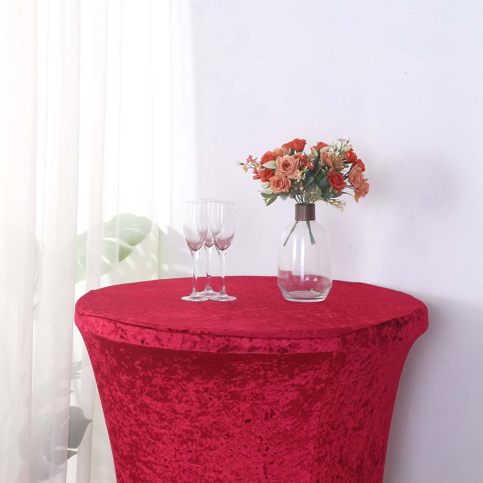 Crushed Velvet Spandex 32" Round Cocktail Table Cover Red Smooth Highboy Tablecloth