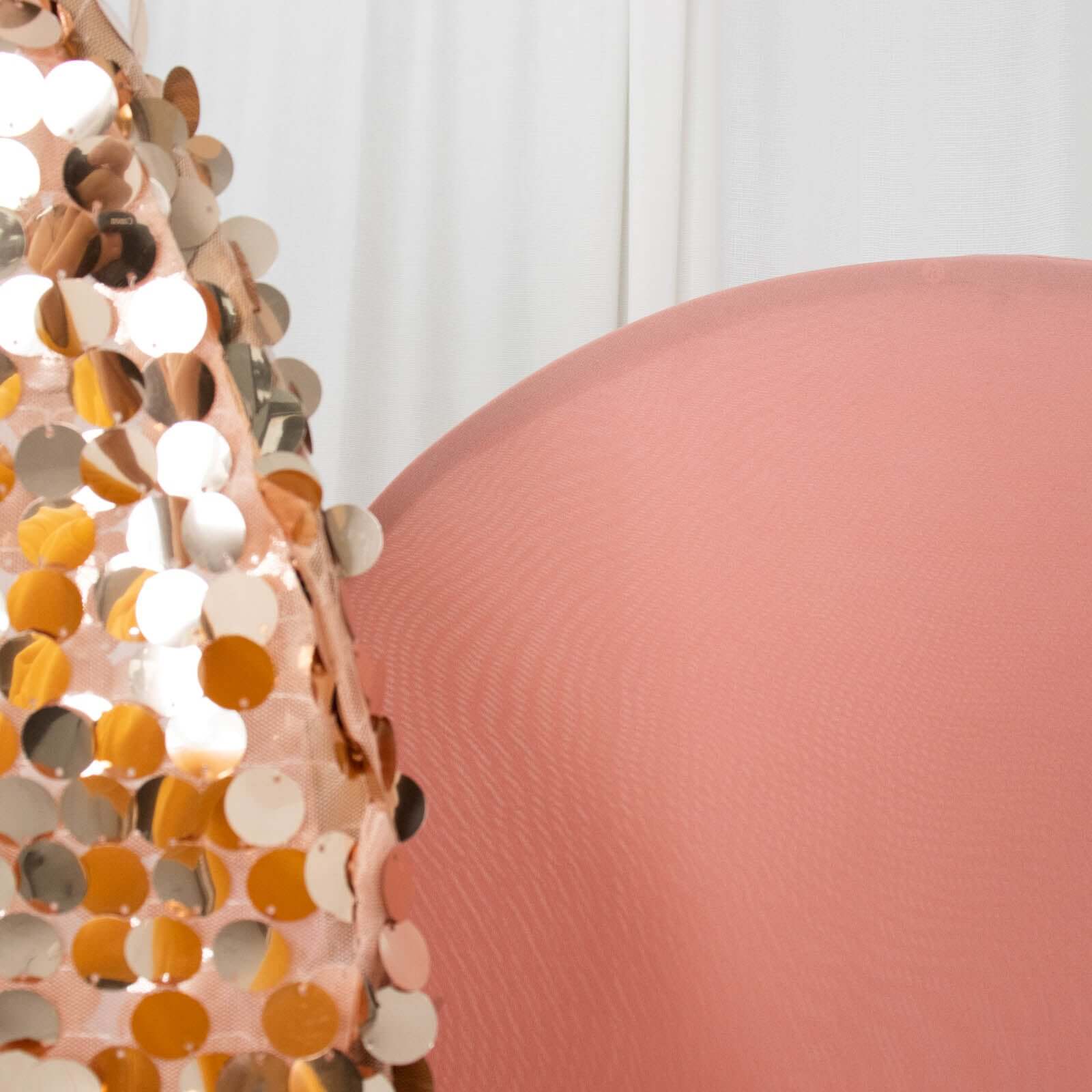 Set of 3 Rose Gold Round Top Fitted Wedding Arch Frame Covers, Big Payette Sequin, Shimmer Tinsel and Matte Spandex Backdrop Stand Covers