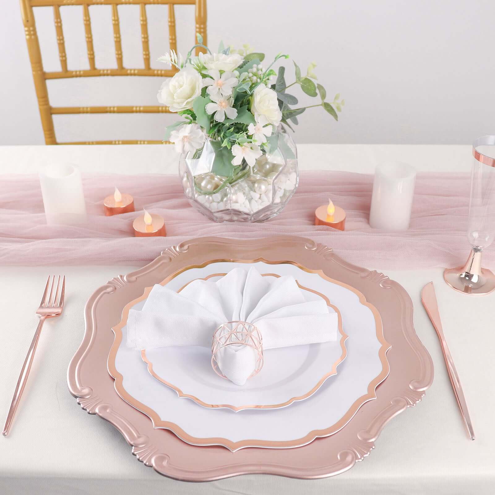 5 Pack Metallic Blush Rose Gold Geometric Napkin Rings, Paper Napkin Holders
