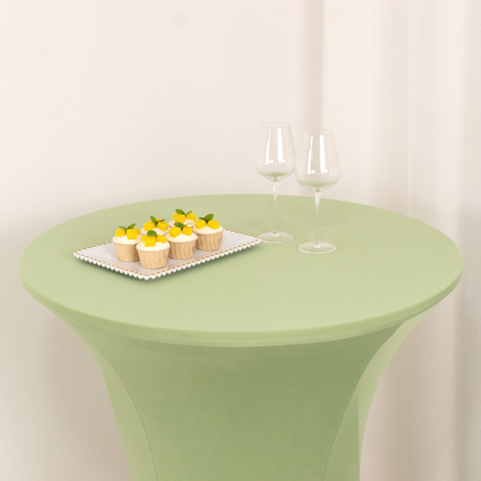 Spandex 33"-36" Round Cocktail Table Cover Sage Green - Easy to Maintain Stretch Fitted Highboy Tablecloth