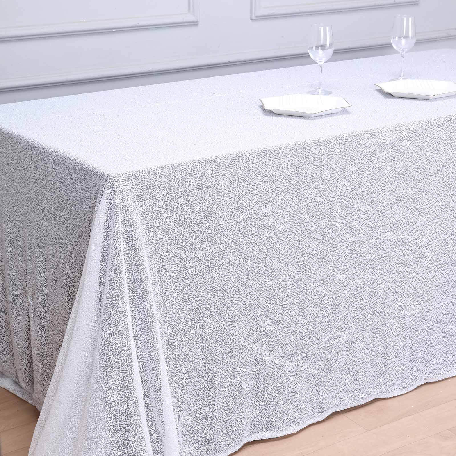 Sequin 90"x156" Rectangle Tablecloth White - Seamless Twinkling Design for Chic Celebrations