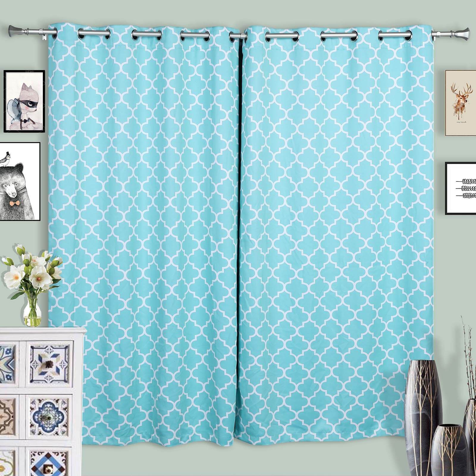 42"-126" Adjustable Curtain Rod Set, Silver, Teardrop Finials