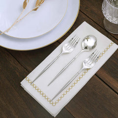 24-Pack Plastic Fork and Spoon Set Metallic Silver - Heavy Duty Disposable Modern Utensils 6"