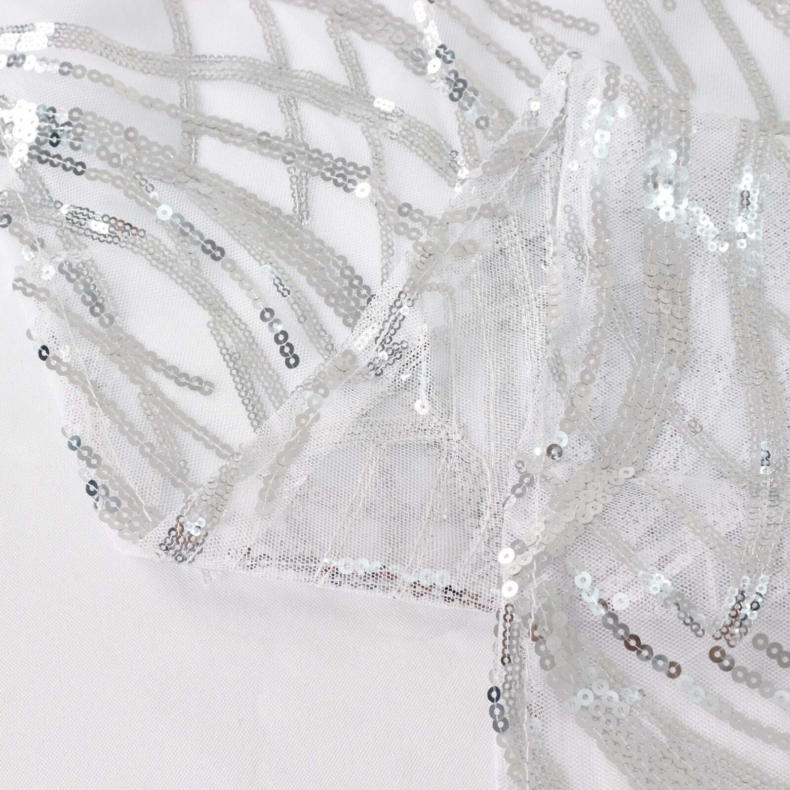 Sequin Mesh 120" Round Tablecloth Silver - Seamless Wave Embroidered Table Cover