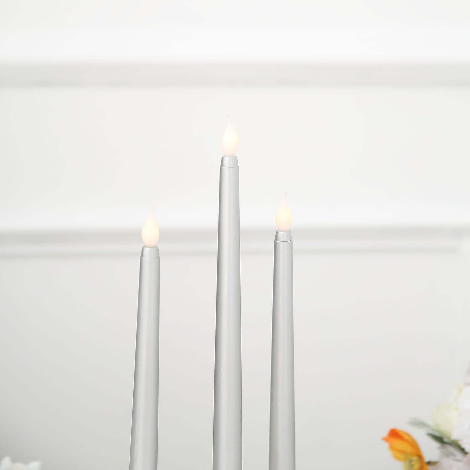 3-Pack LED Decorative Lighting Warm Flickering Silver - Flameless Taper Candles 11"