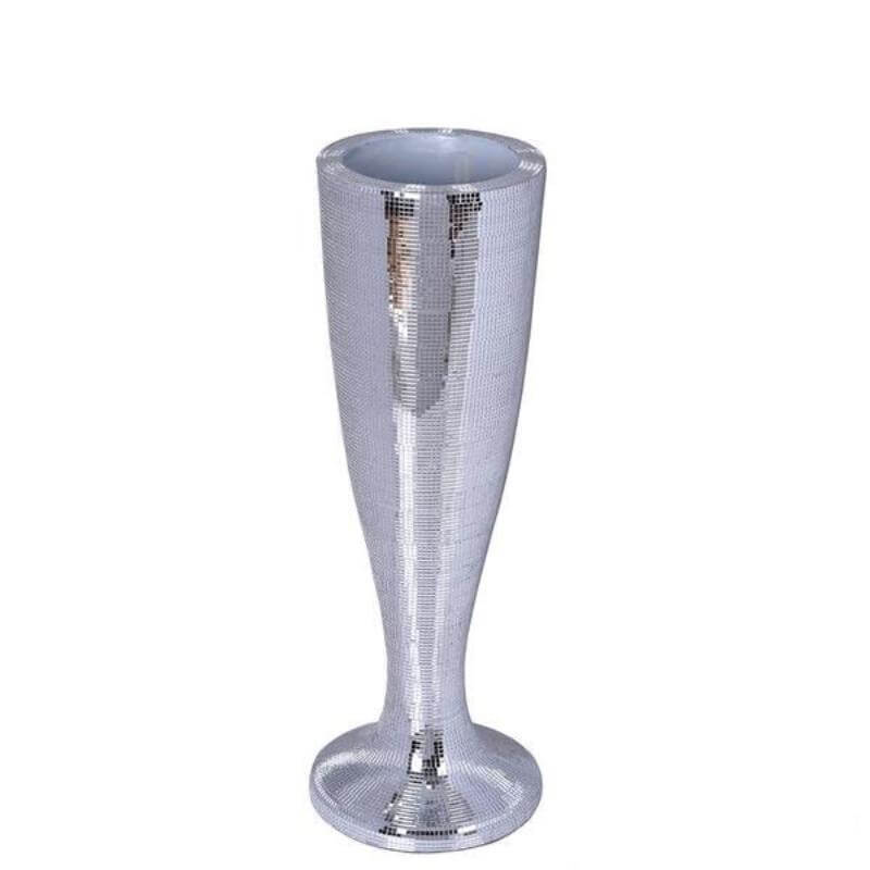 32" Tall Silver Polystone Mirror Mosaic Pedestal Trumpet Floor Vase