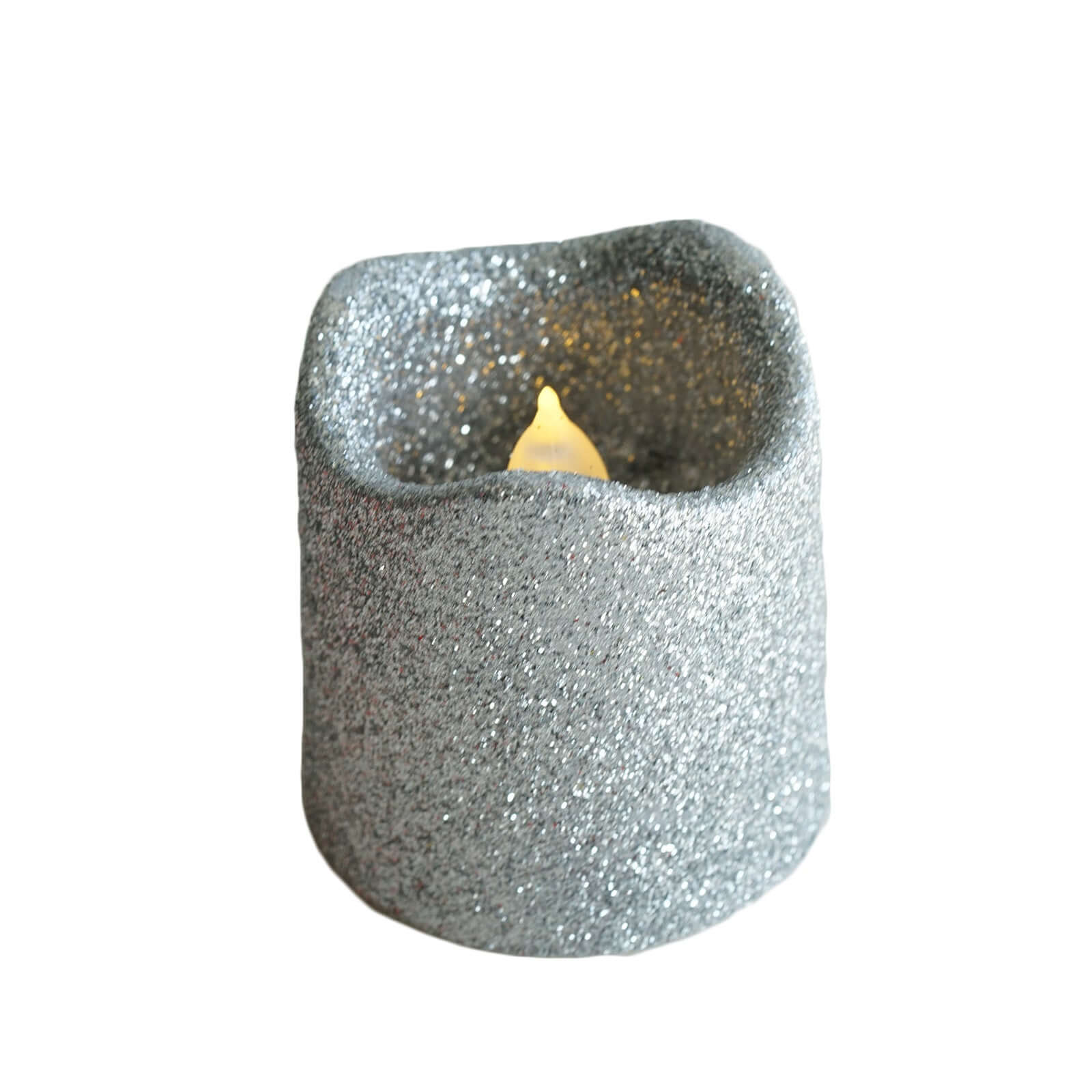 12-Pack LED Votive Candles Glittered Silver Design - Reusable Flameless Battery Operated Lights