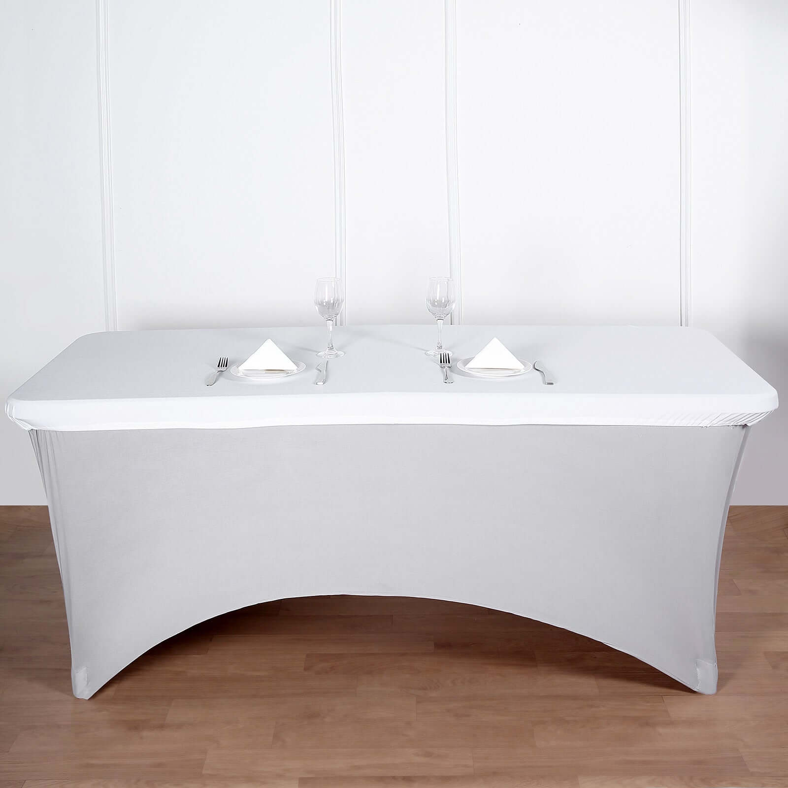 Stretch Spandex 72"x30" Rectangle Tablecloth Top Cover White - Sleek & Durable Fitted Table Topper Cap