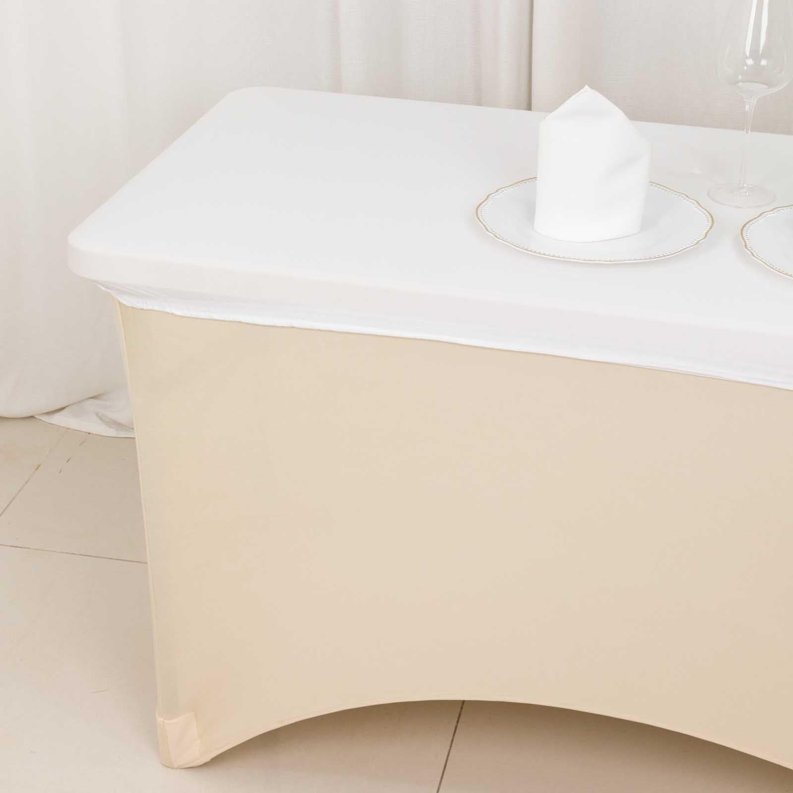 Stretch Spandex 48"x30" Rectangle Tablecloth Top Cover White - Durable Form-Fitting Table Cover for Events & Presentations