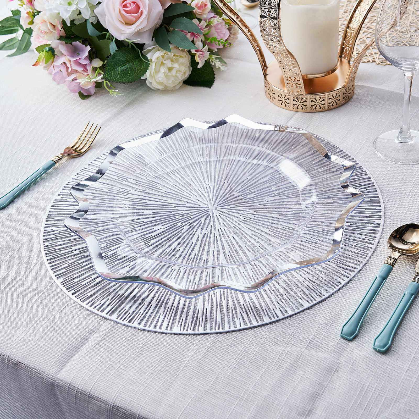 6-Pack Dining Table Mats Spiked Design Silver - Vinyl Non-Slip Surface with Modern Appeal 15"