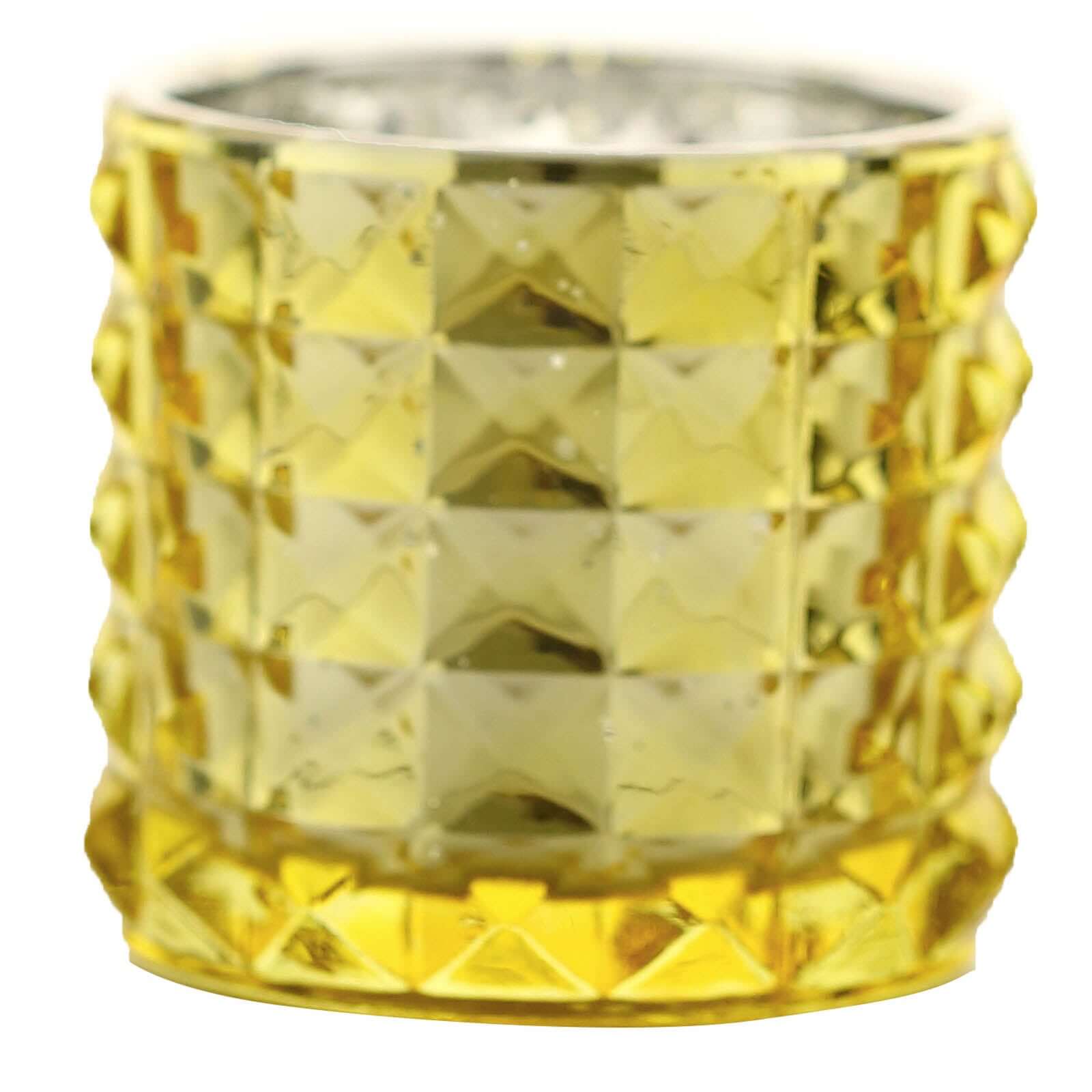 6 Pack 3" Studded Gold Mercury Glass Votive Holders, Faceted Tealight Candle Holders
