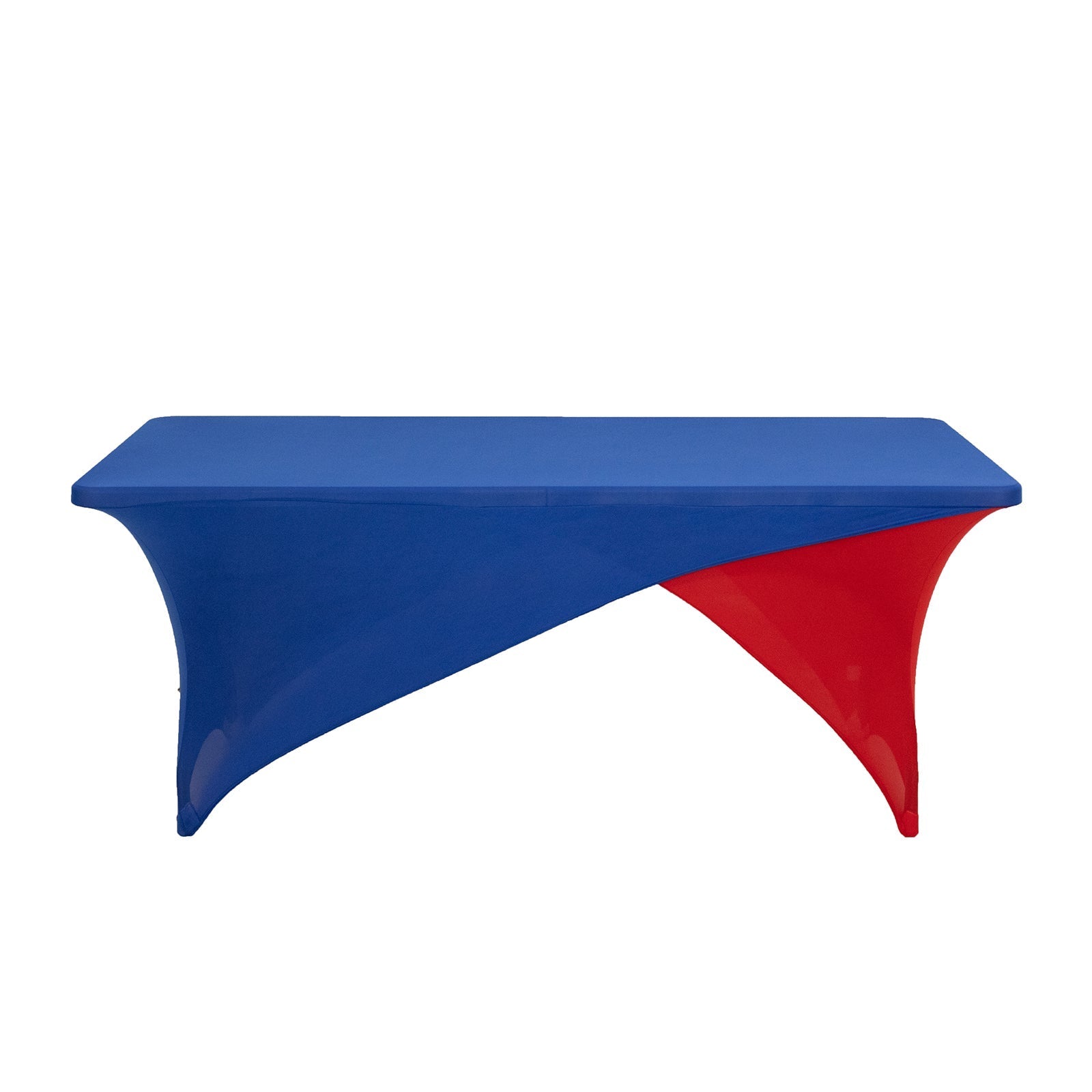 Stretch Spandex 72"x30" Rectangle Table Cover Royal Blue/Red Cross Over Design - Two-Piece Fitted Tablecloth with Elastic Foot Pockets