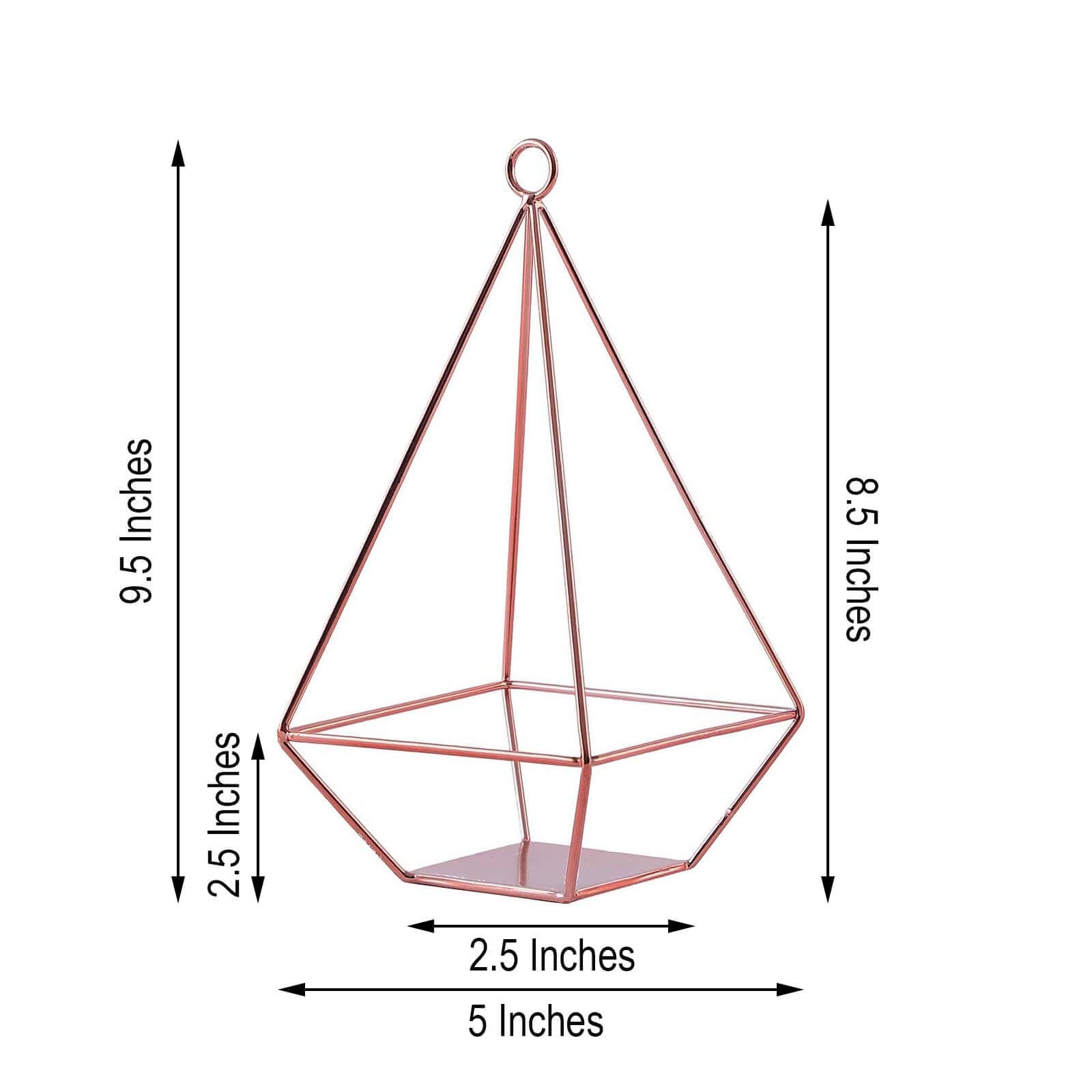 2-Pack Tealight Candle Holders Rose Gold Metal Pyramid Geometric Open Frame - Flower Stand 9"