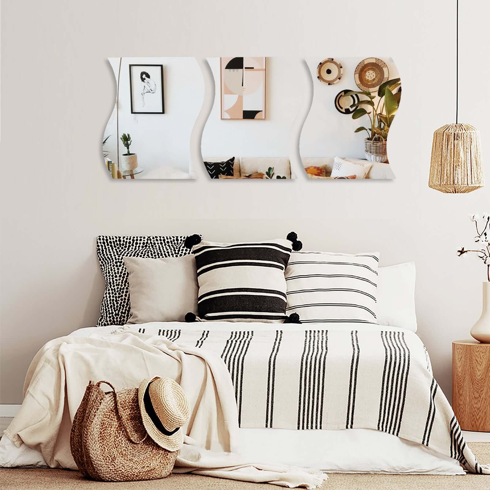 4-Pack Hanging Wall Decor Wave Glass Mirror Table Centerpiece - Reflective Decorative Display 12"