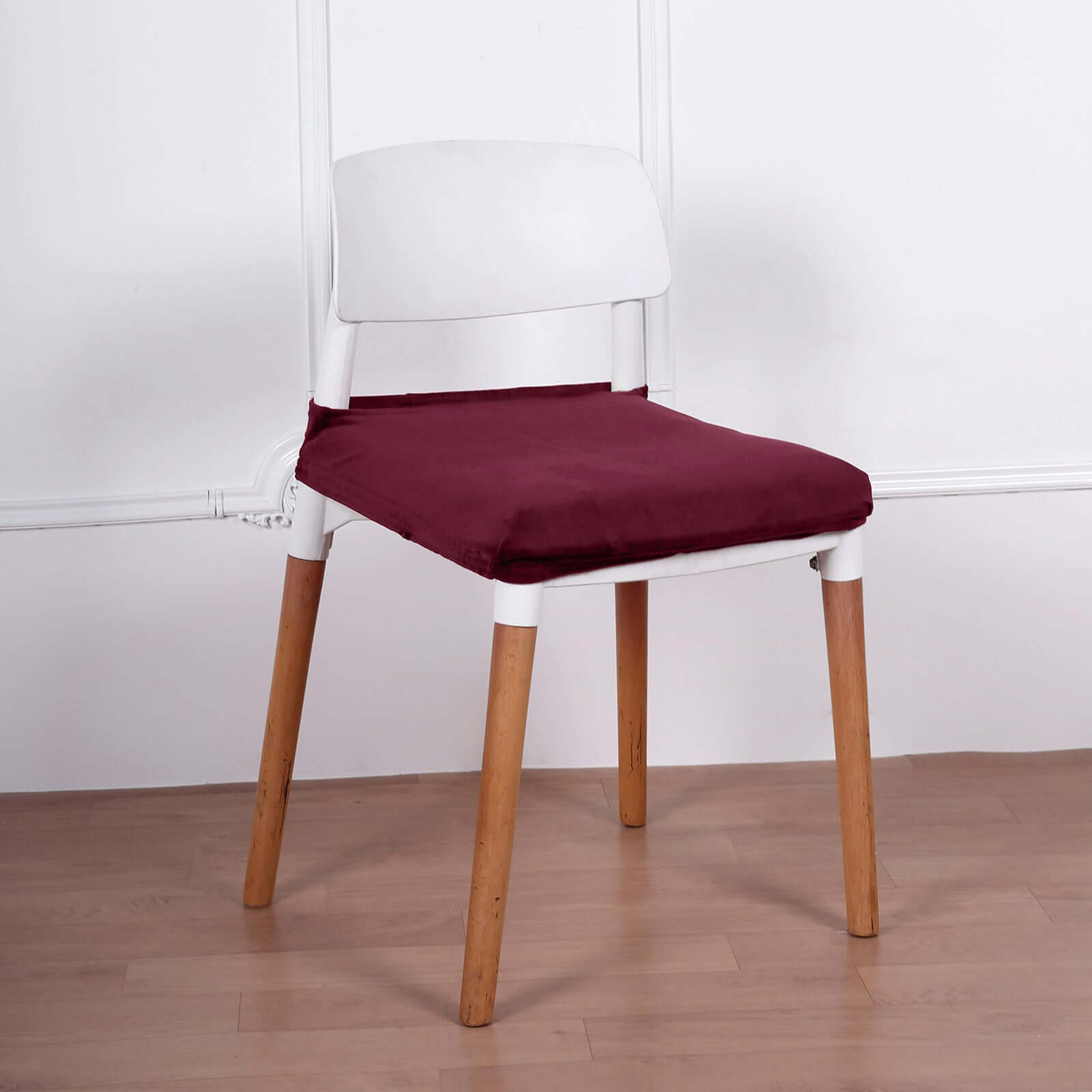 Velvet Chair Cushion Protector Stretch with Tie for Dining Chairs Burgundy - Durable Cover for Formal Gatherings