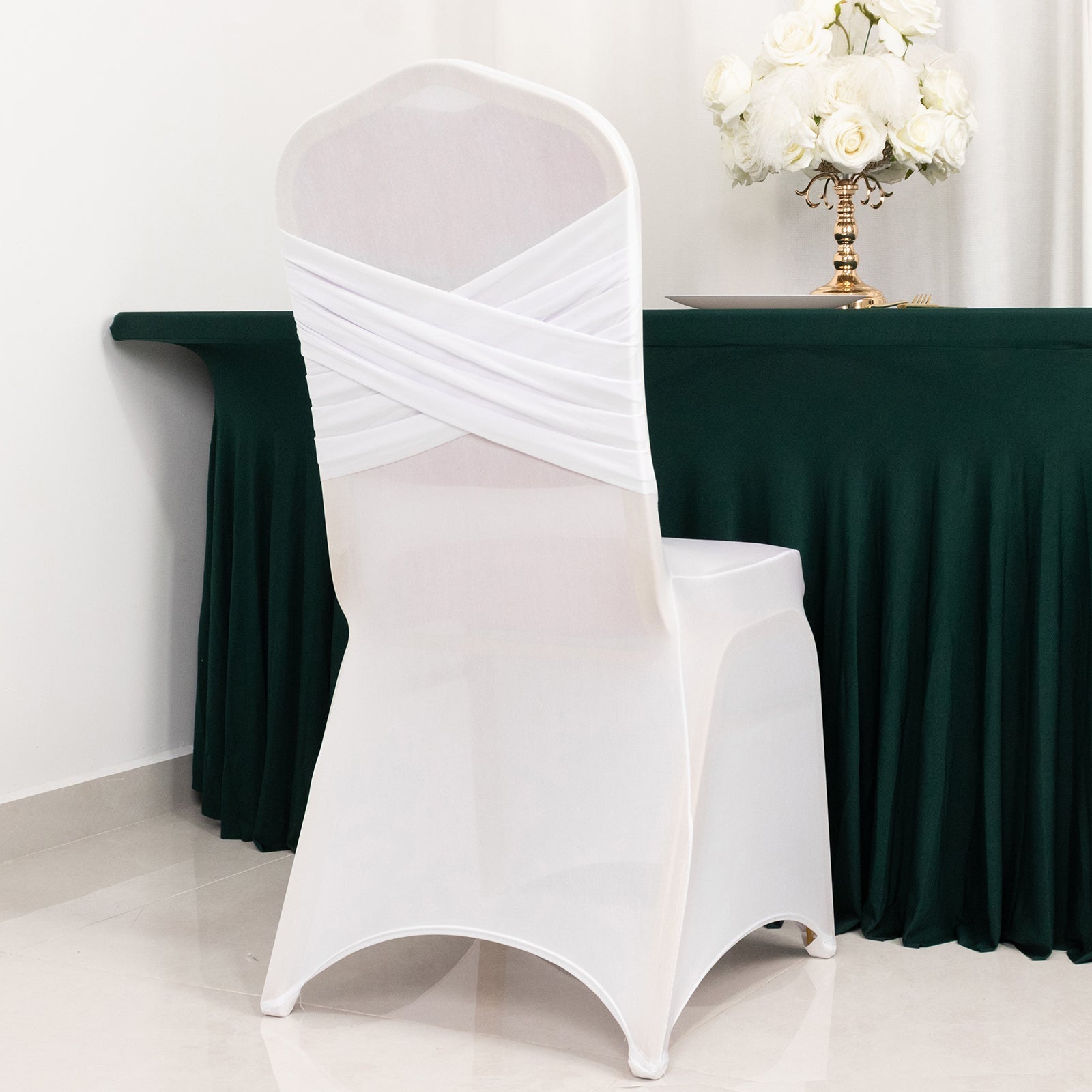Spandex Chair Cover Madrid Style for Banquet Chairs White - Stylish Stretch 180GSM Fitted Slipcover for Weddings