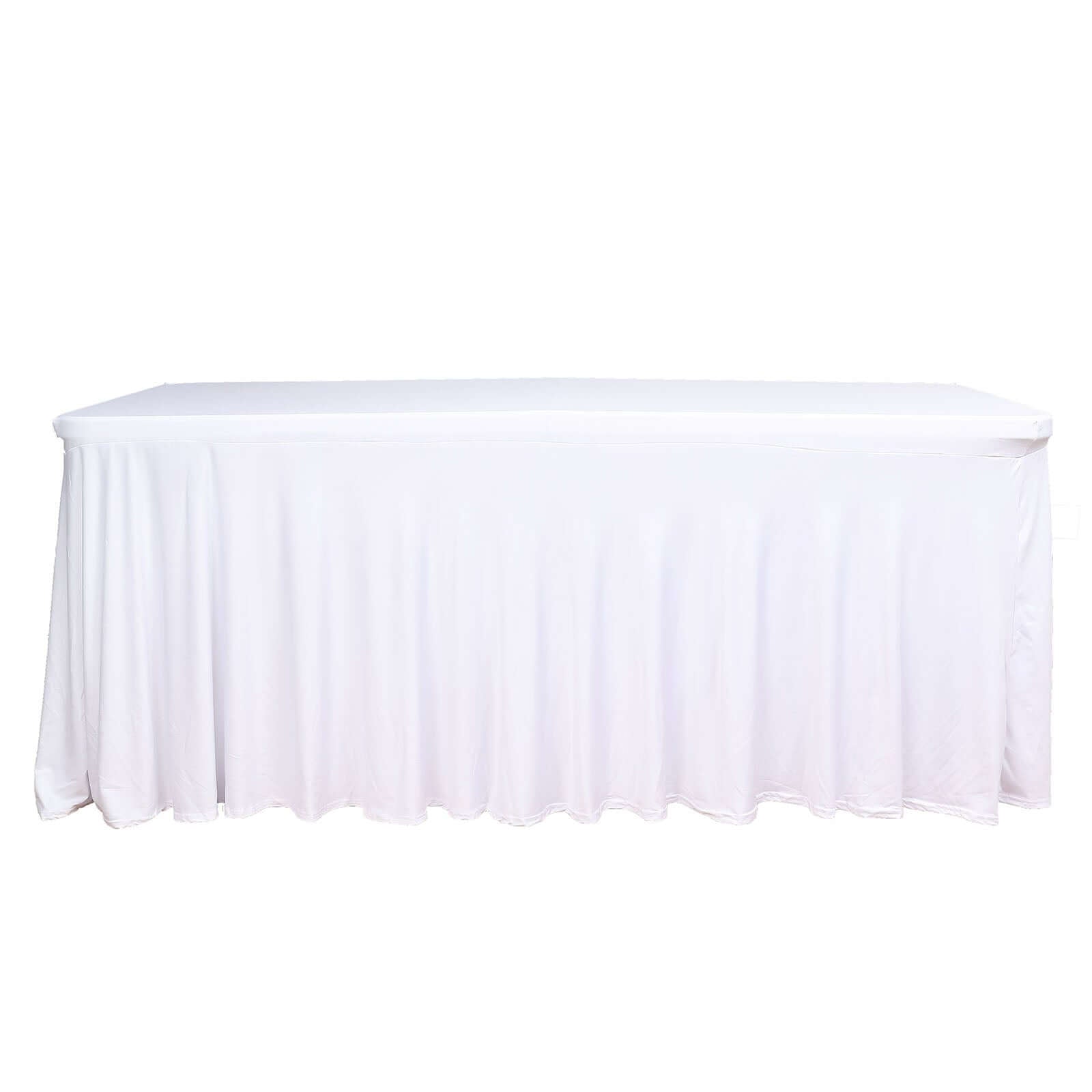Spandex Rectangle 72"x30" Table Skirt White with Wavy Skirt-Like Effect Stylish Table Cover for Weddings, Banquets & Trade Shows