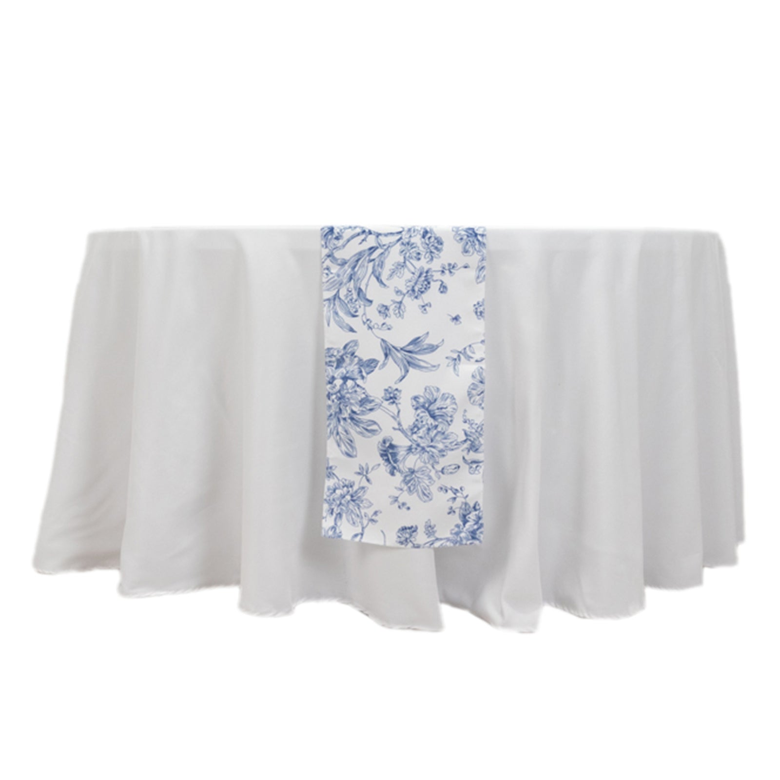 Polyester Table Runner 12"x108" White with Blue French Toile Floral Print - Stylish Reusable Table Décor