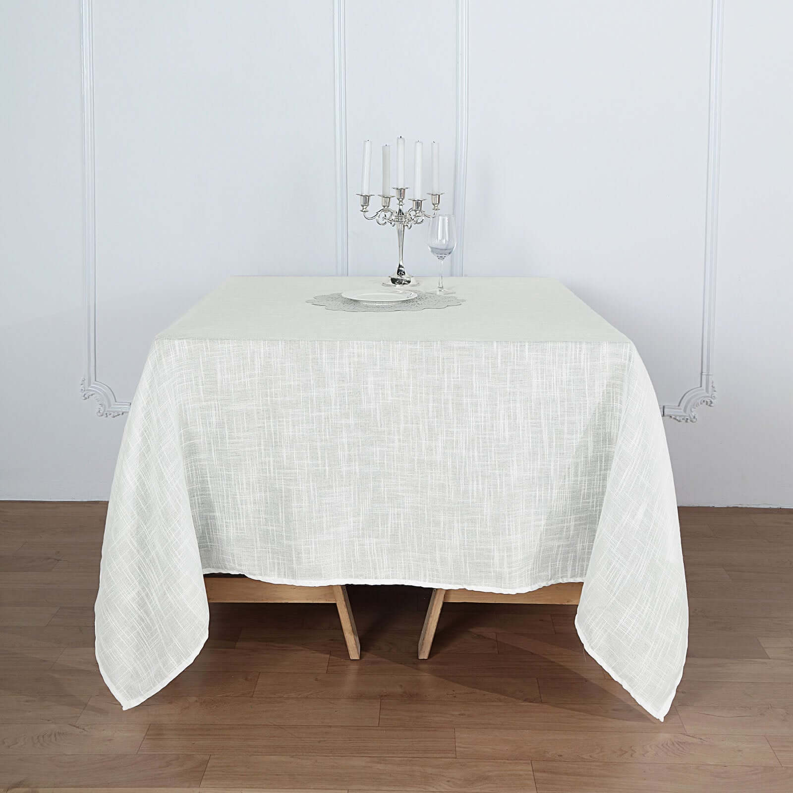 Linen 72"x72" Table Overlay Square Tablecloth White - Slubby Textured Wrinkle-Resistant Design for Stylish Occasions