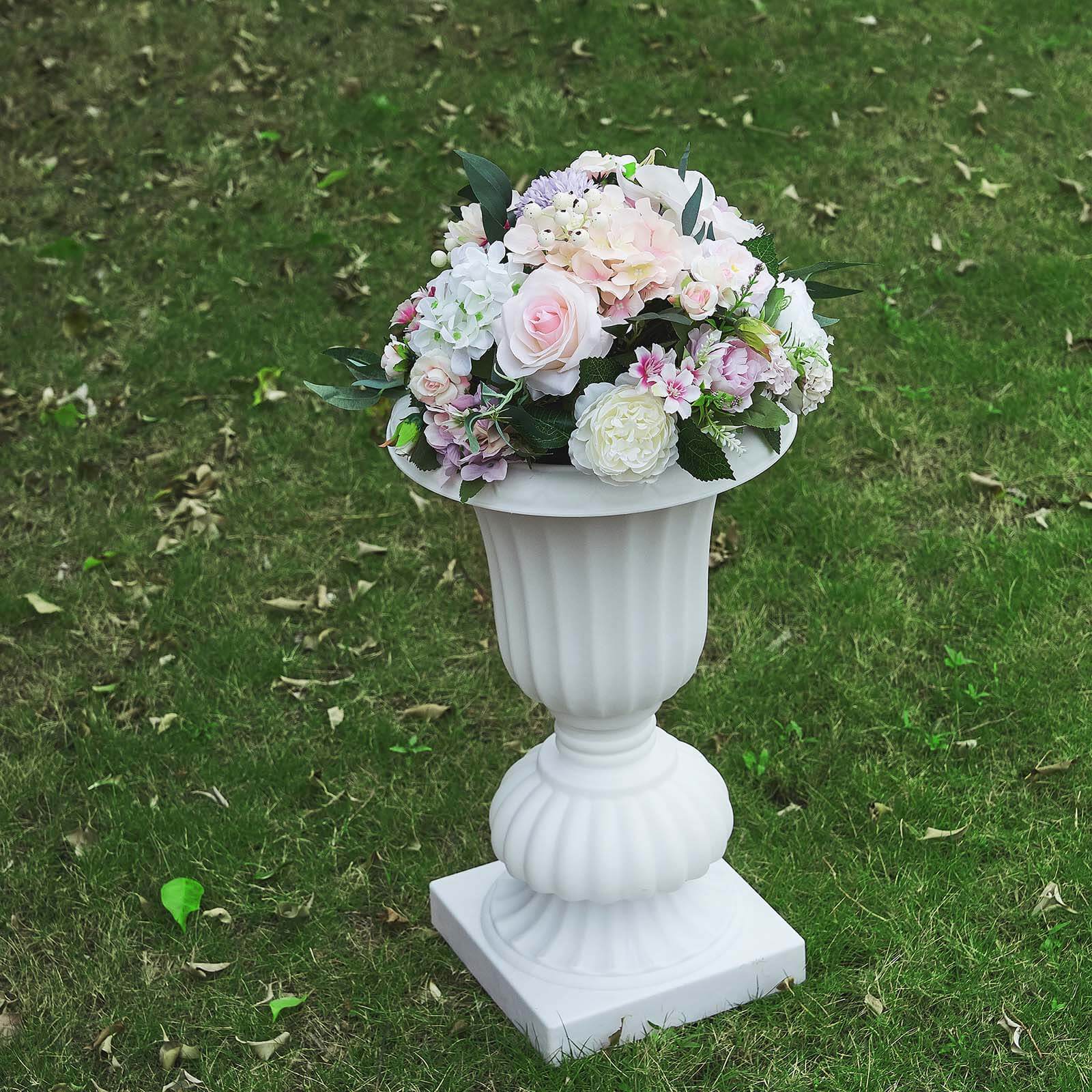 2 Pack 20" White Urn Planter, Floral Pedestal Flower Pot Plant Stand - PVC
