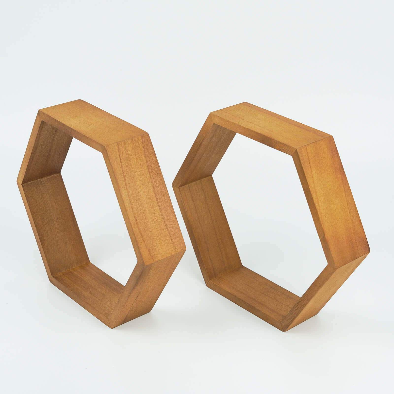 2 Pack 9" Tall Hexagon Rustic Wood Centerpiece Natural Geometric Terrarium Honeycomb Storage Shelf