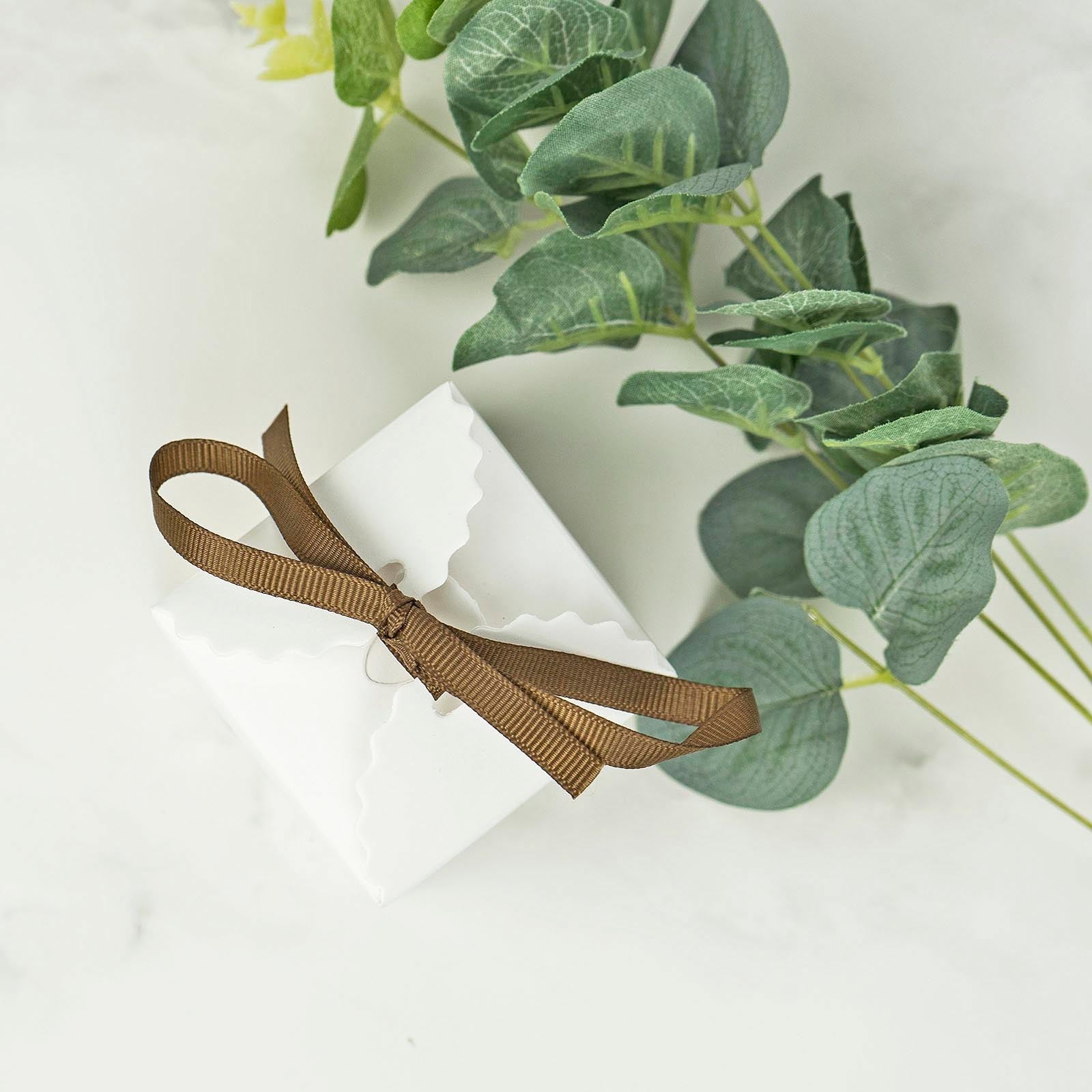 25 Pack 2.5"x2.5" White Grosgrain Ribbon Tote Party Favor Gift Boxes
