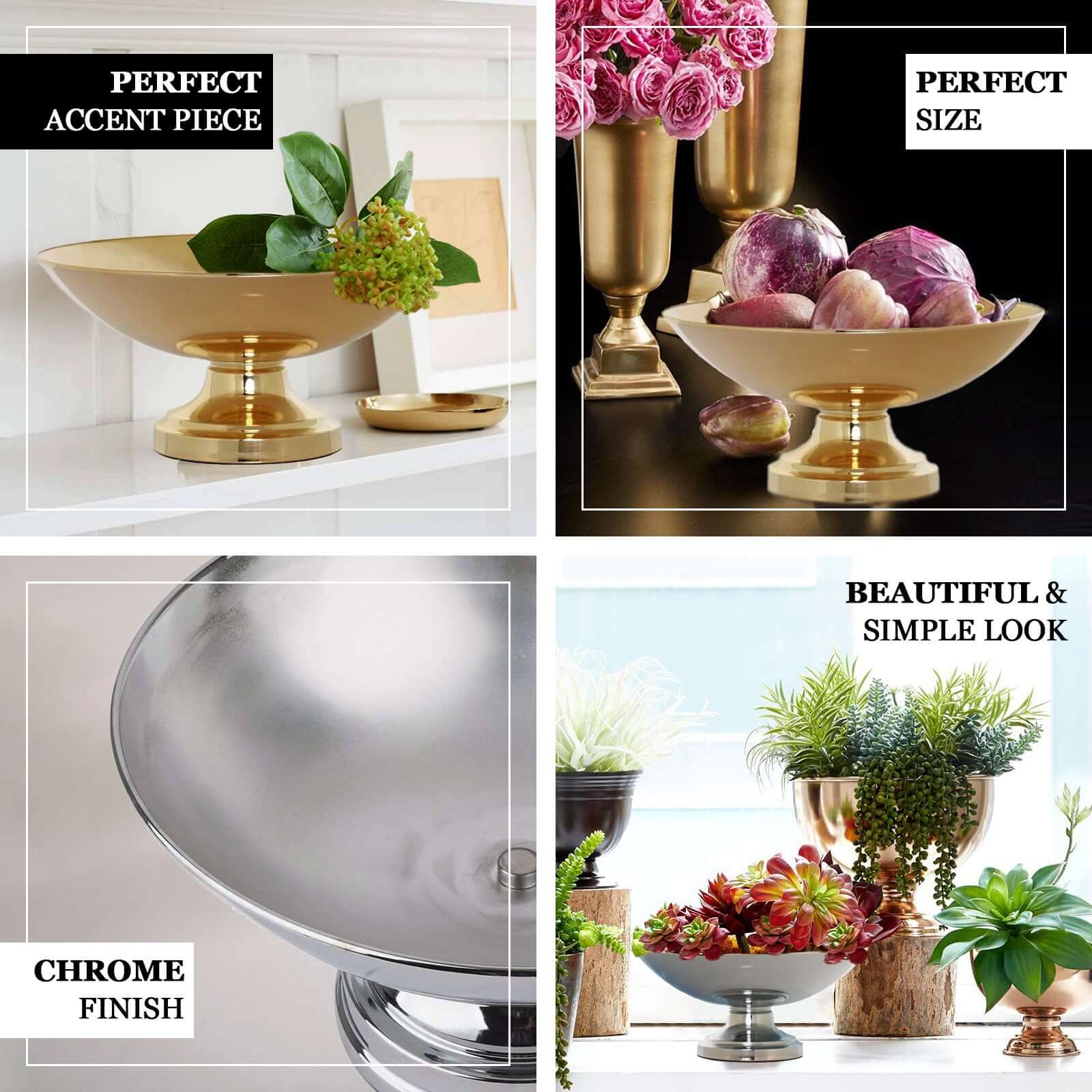 Metal Pedestal Flower Pot Round Design Gold - Floating Candle Bowl and Display Dish 12"