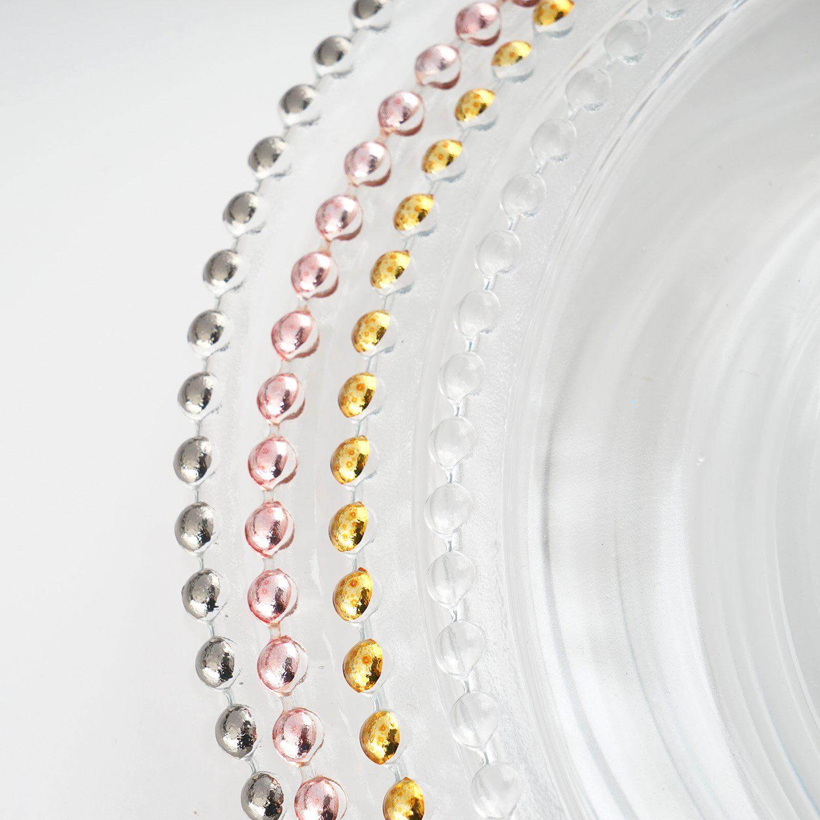 8-Pack Glass Round Charger Plates 12" in Gold with Beaded Rim, Event Tabletop Decorative Dinner Charger Tableware