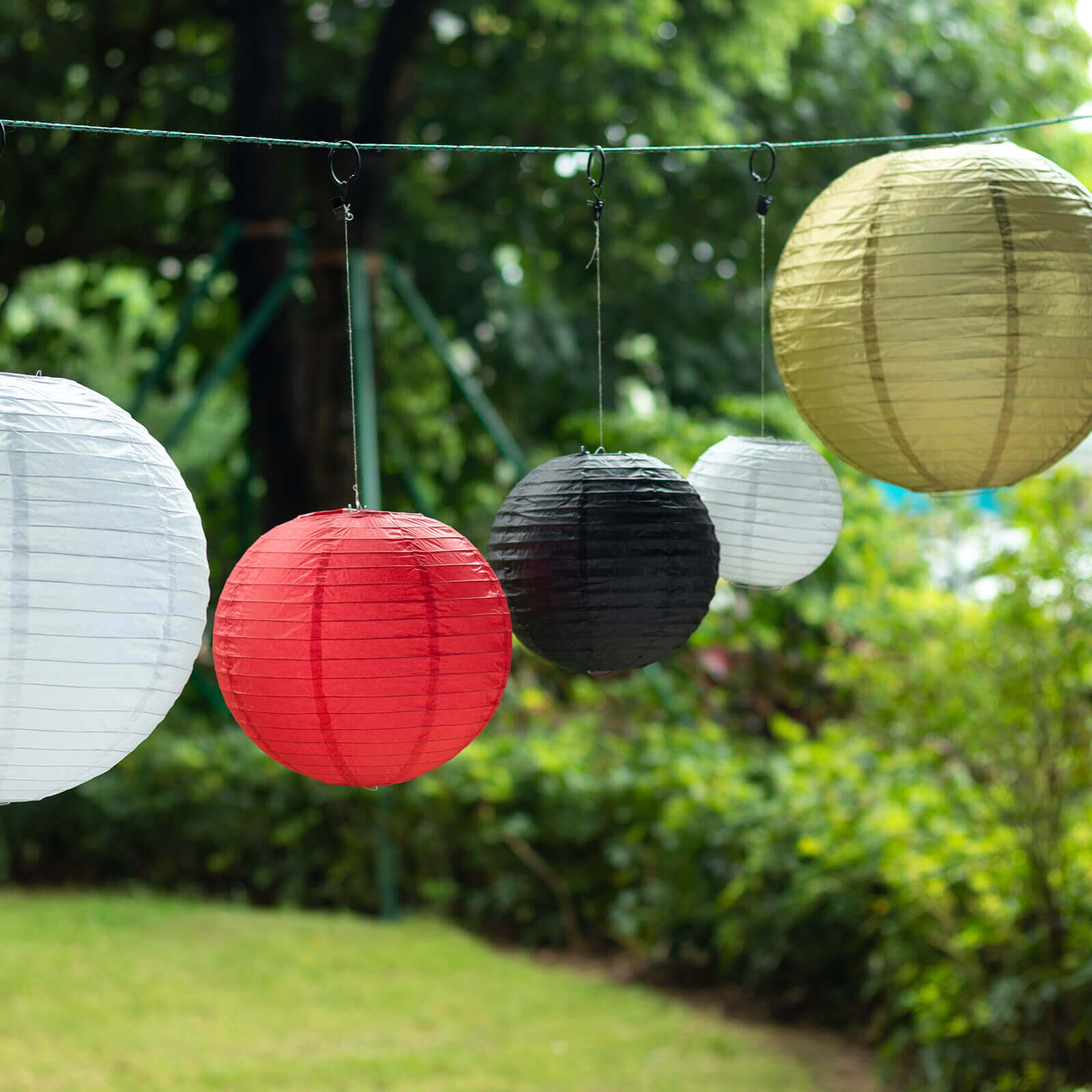 Set of 8 Mixed Red Gold Hanging Paper Lanterns, Decorative Round Chinese Sky Lanterns, Assorted Sizes - 6",8",10",14"