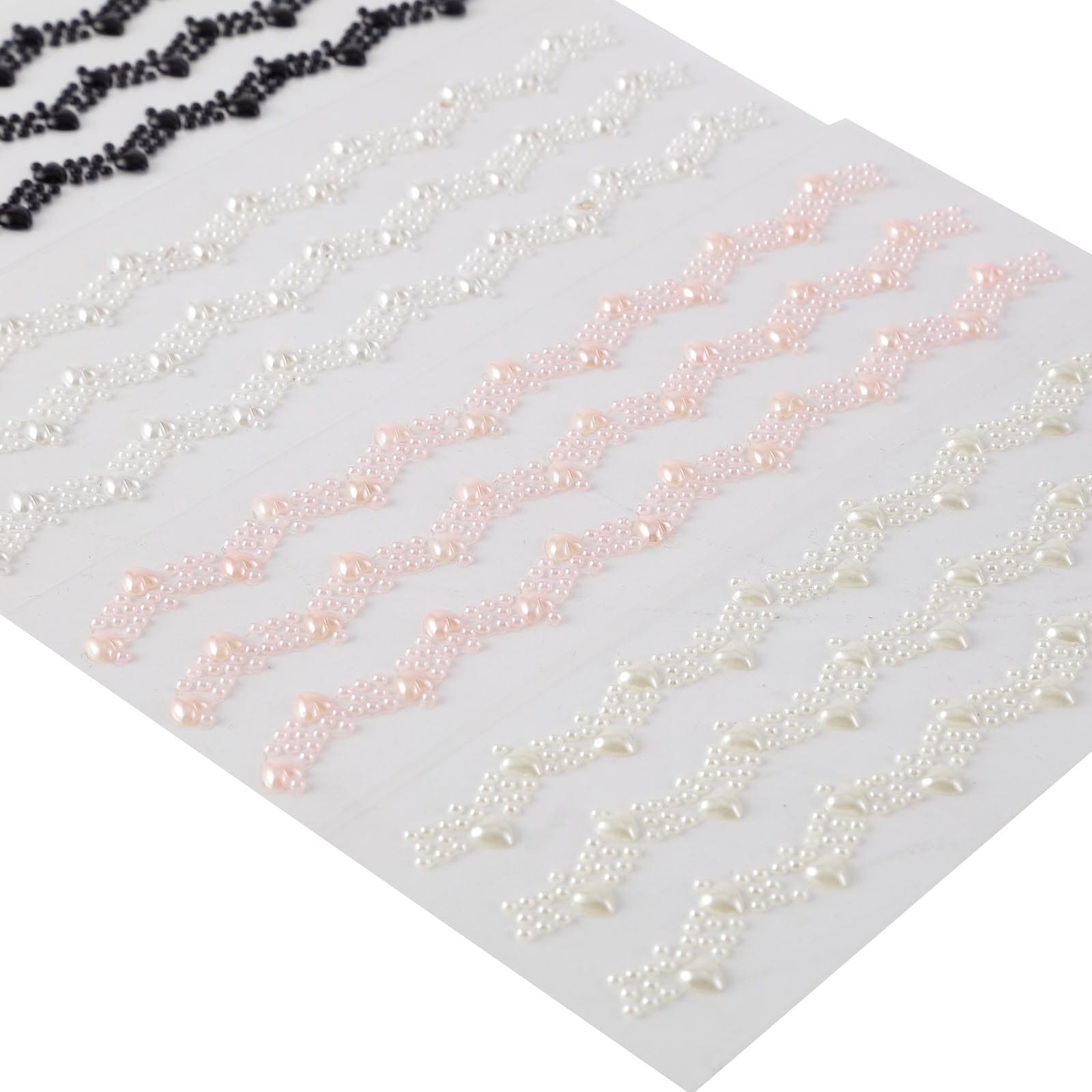 Black Self Adhesive Craft Rhinestone Trim Strips, Heart Pearl Embellishment Stickers