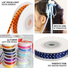 25 Yards 1 8" Light Blue Satin Polka Dot Ribbon - Clearance SALE