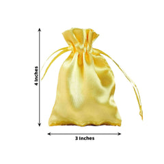 12 Pack 3" Gold Satin Drawstring Pouch Wedding Party Favor Gift Bags