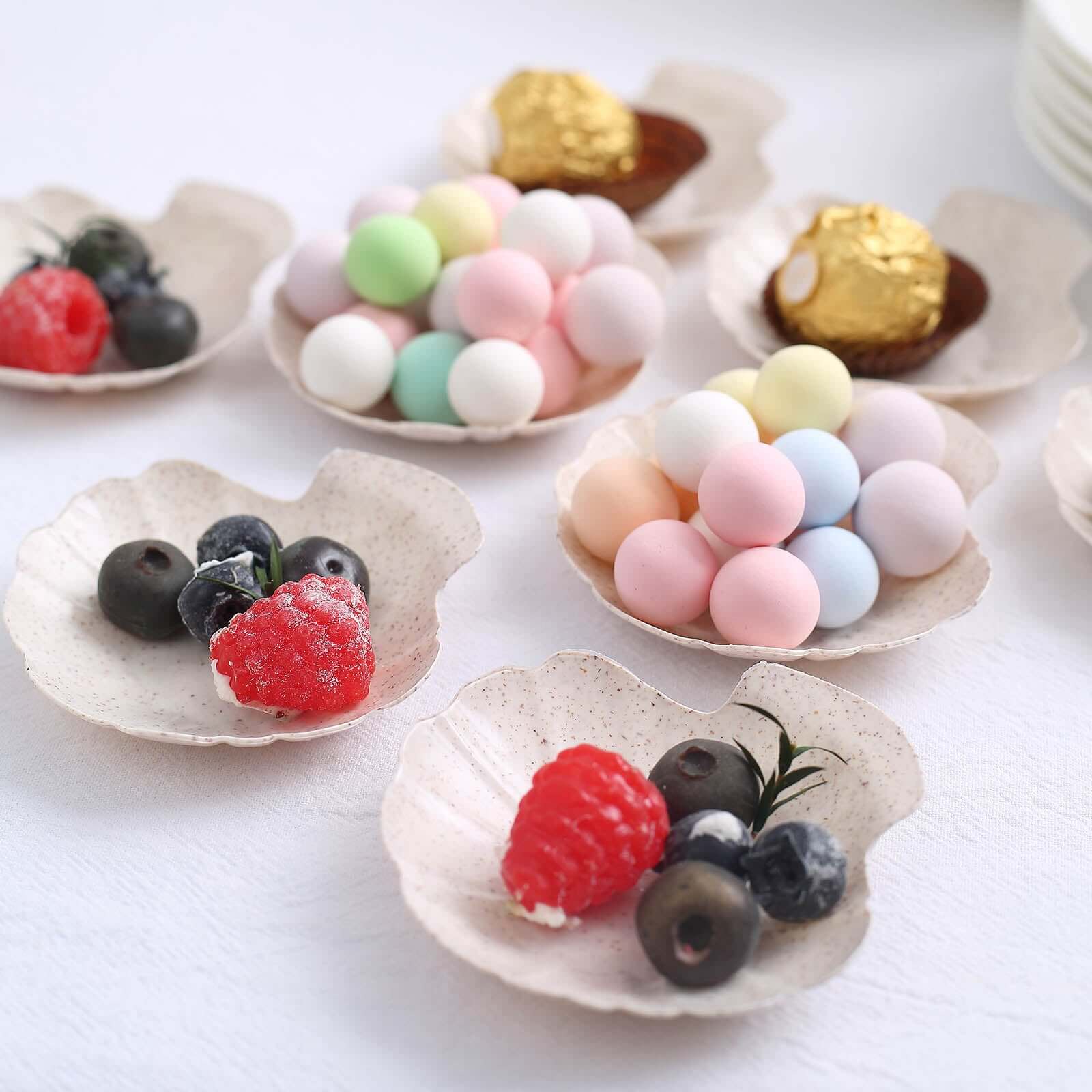 24-Pack Mini Wheat Straw Fiber Serving Trays Sea Shell Design Biodegradable - Great for Snacks 3.5"