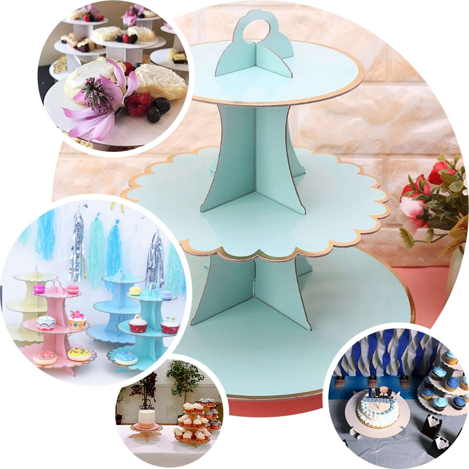 3-Tier Cardboard Cupcake Stand Natural Wood Plank Print - Reusable Dessert Table Display Tower for Classy Birthday Wedding Party Decoration 14"