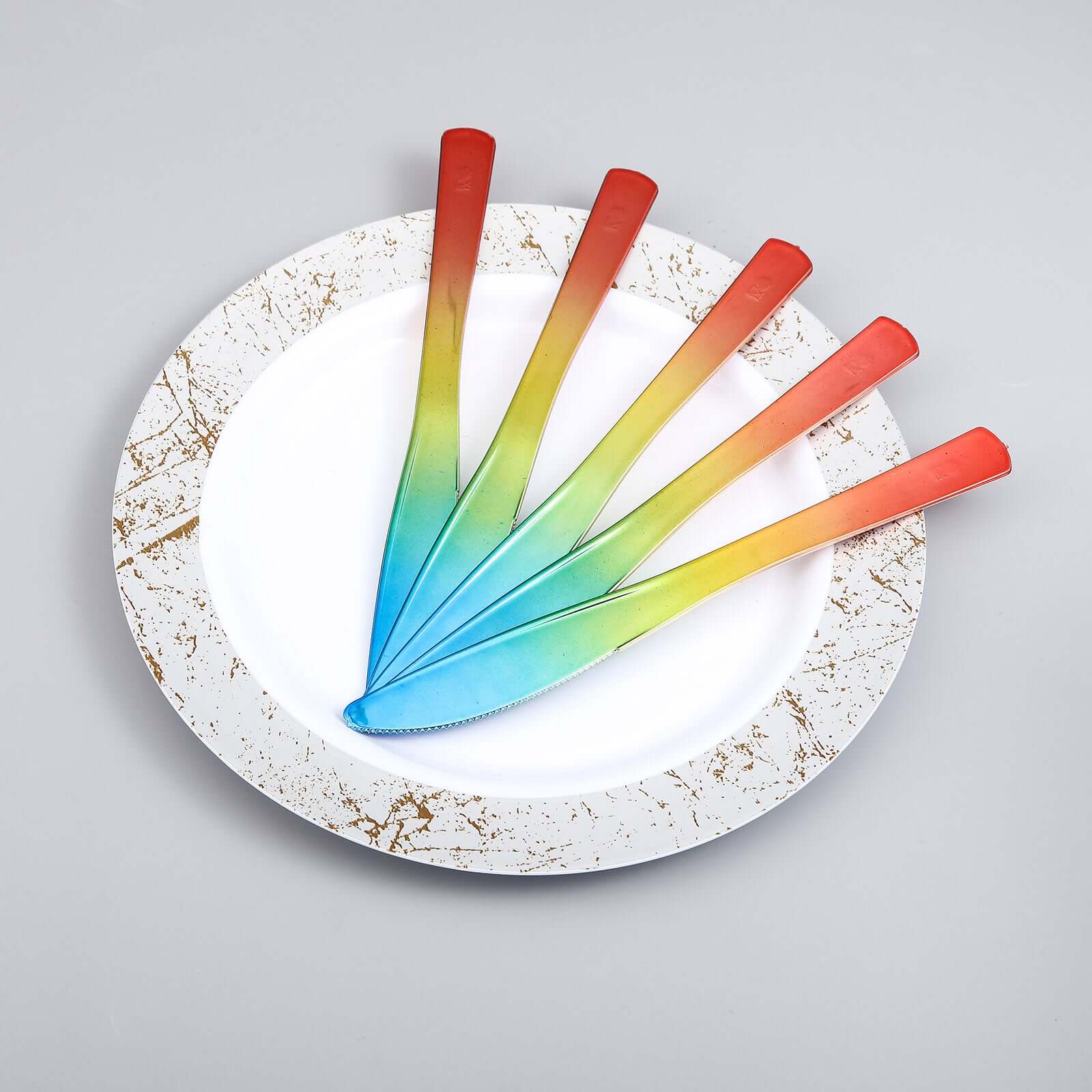 24 Pack - 8" Rainbow Ombre Design Heavy Duty Plastic Knives