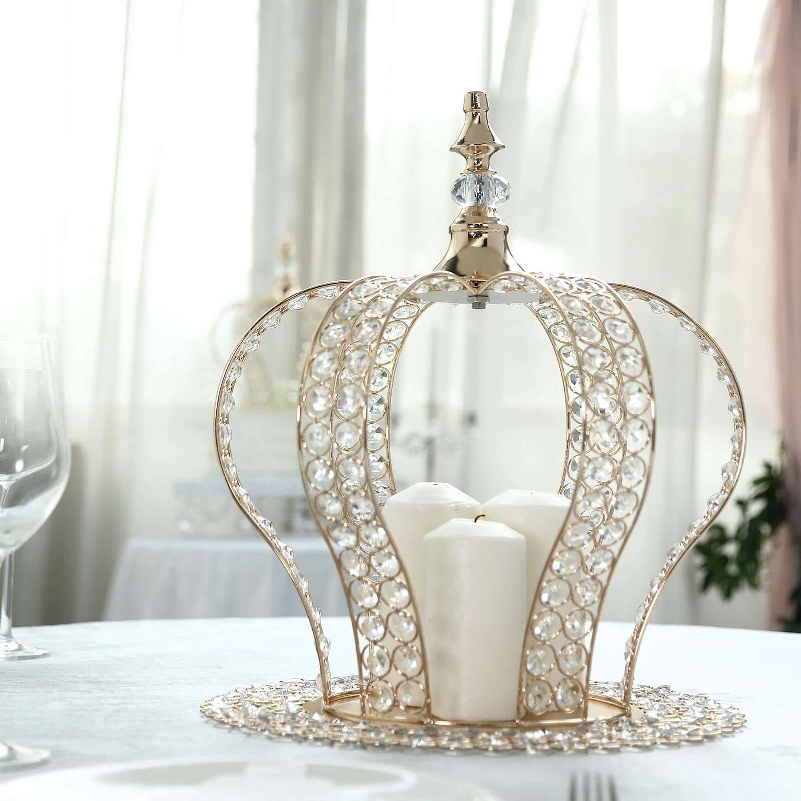 Wired Metal Round Charger Plate 14" in Gold with Acrylic Crystal Beads, Glamorous Decorative Dinner Charger Tableware