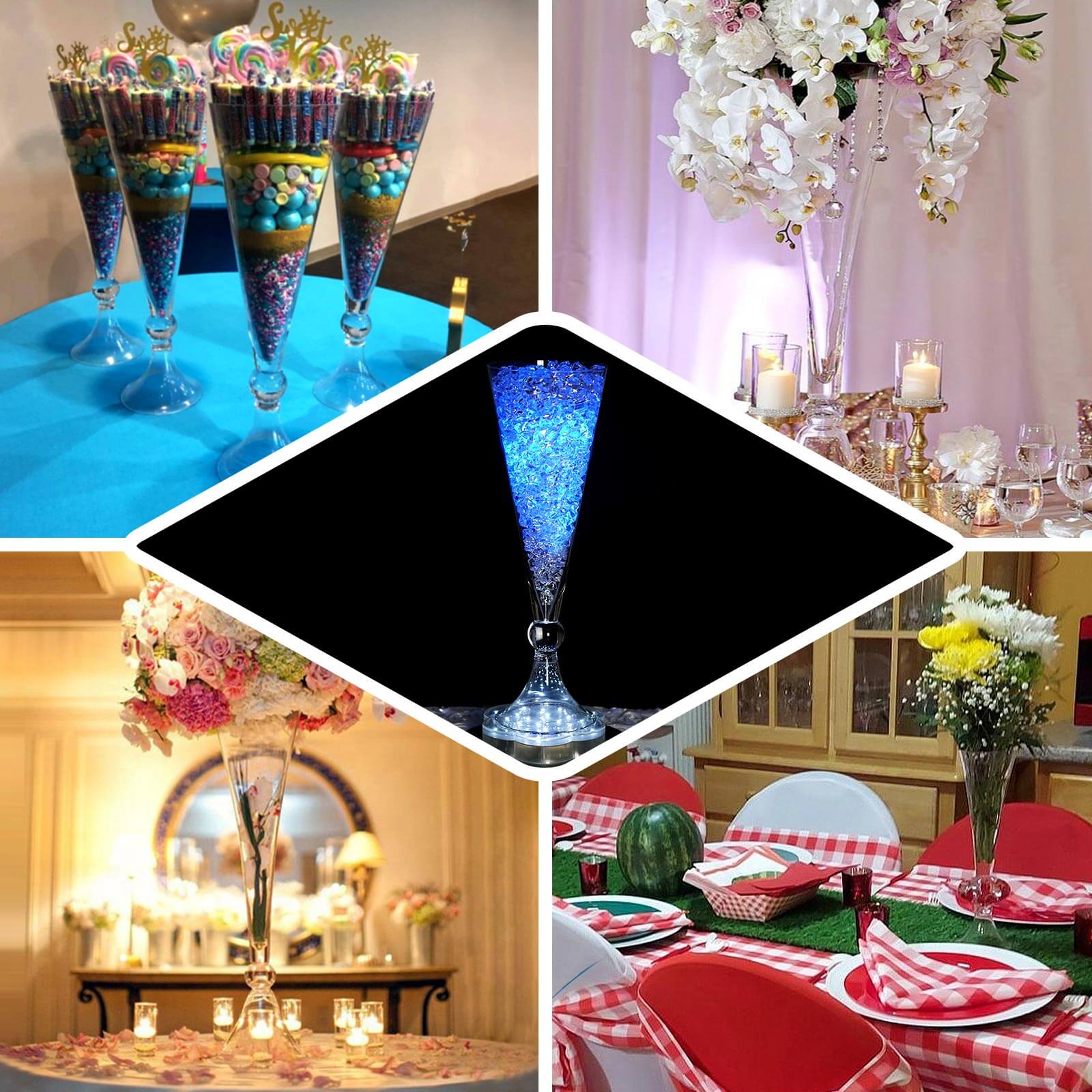 4-Pack Glass Trumpet Vases Reversible Crystal Ball Design Clear - Decorative Flower Table Centerpieces 11"