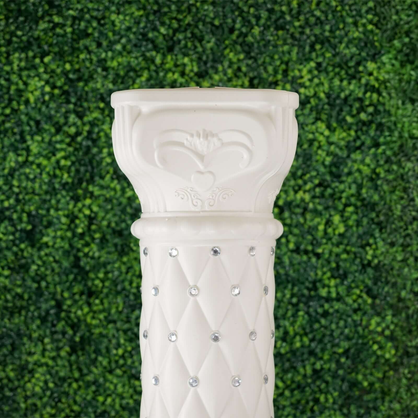 2 Pack White Crystal Beaded Pedestal Stand French Inspired Pillar With 10mm Crystal Studs - 25" Tall PVC