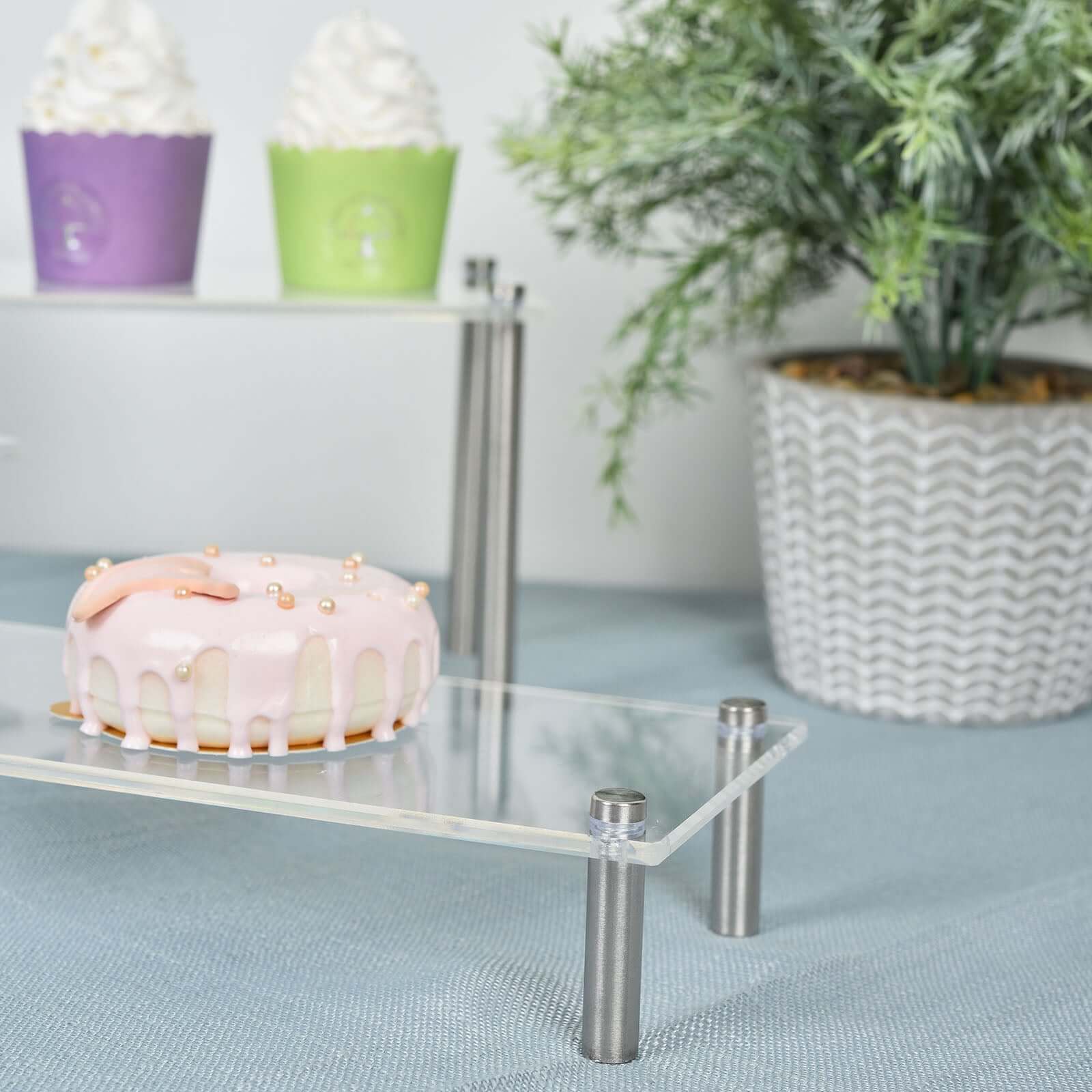 Set of 4 Premium Acrylic Dessert Display Stands Clear - Sleek Multi Level Buffet Riser Serving Tray Platter for Cupcakes Pastries & Appetizers
