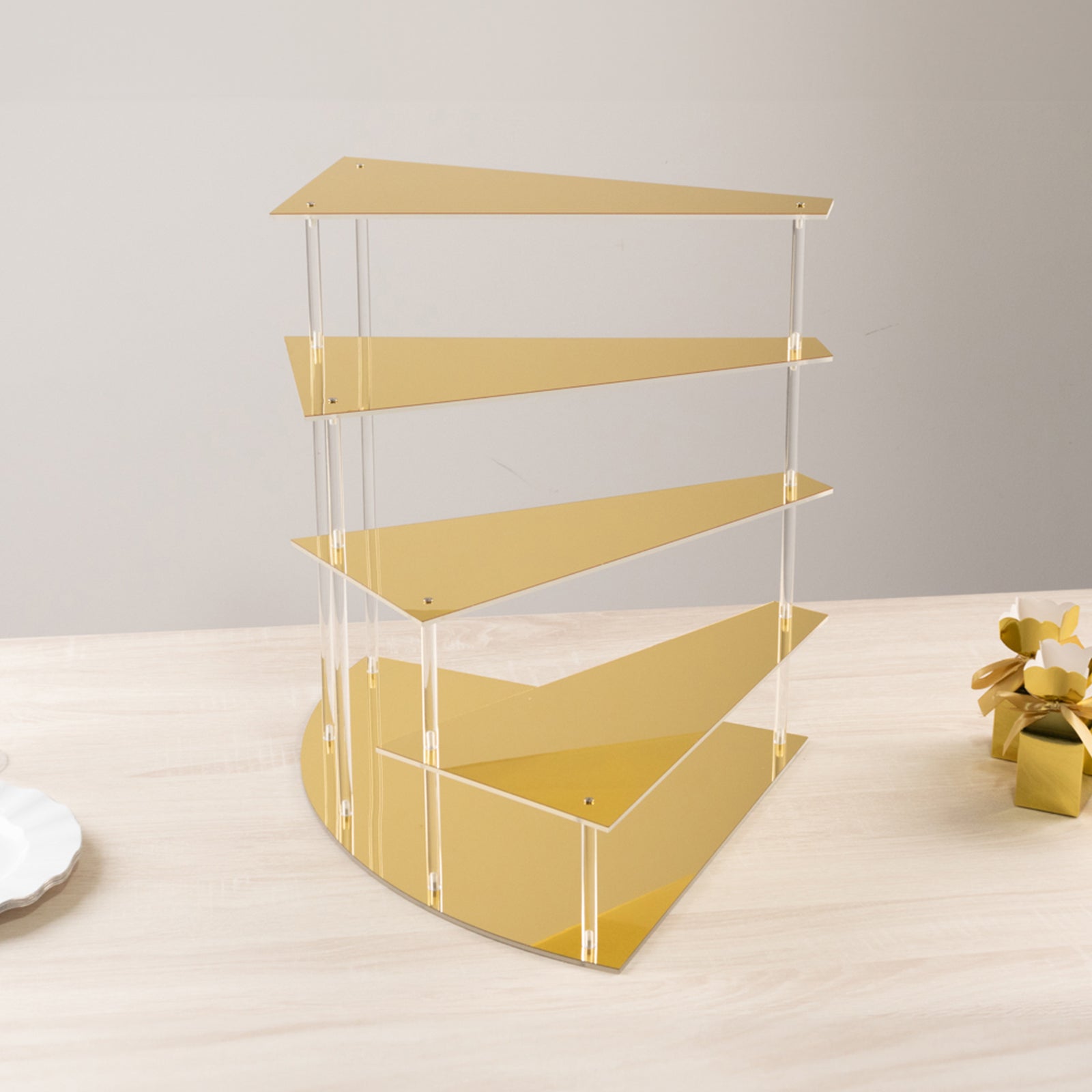 4-Tier Acrylic Cupcake Display Stand Gold Spiral Stairway Design - Stylish Reusable Multi Level Serving Tray Organizer Shelf Riser for Dessert Perfume Retail Jewelry & Collectibles 17"
