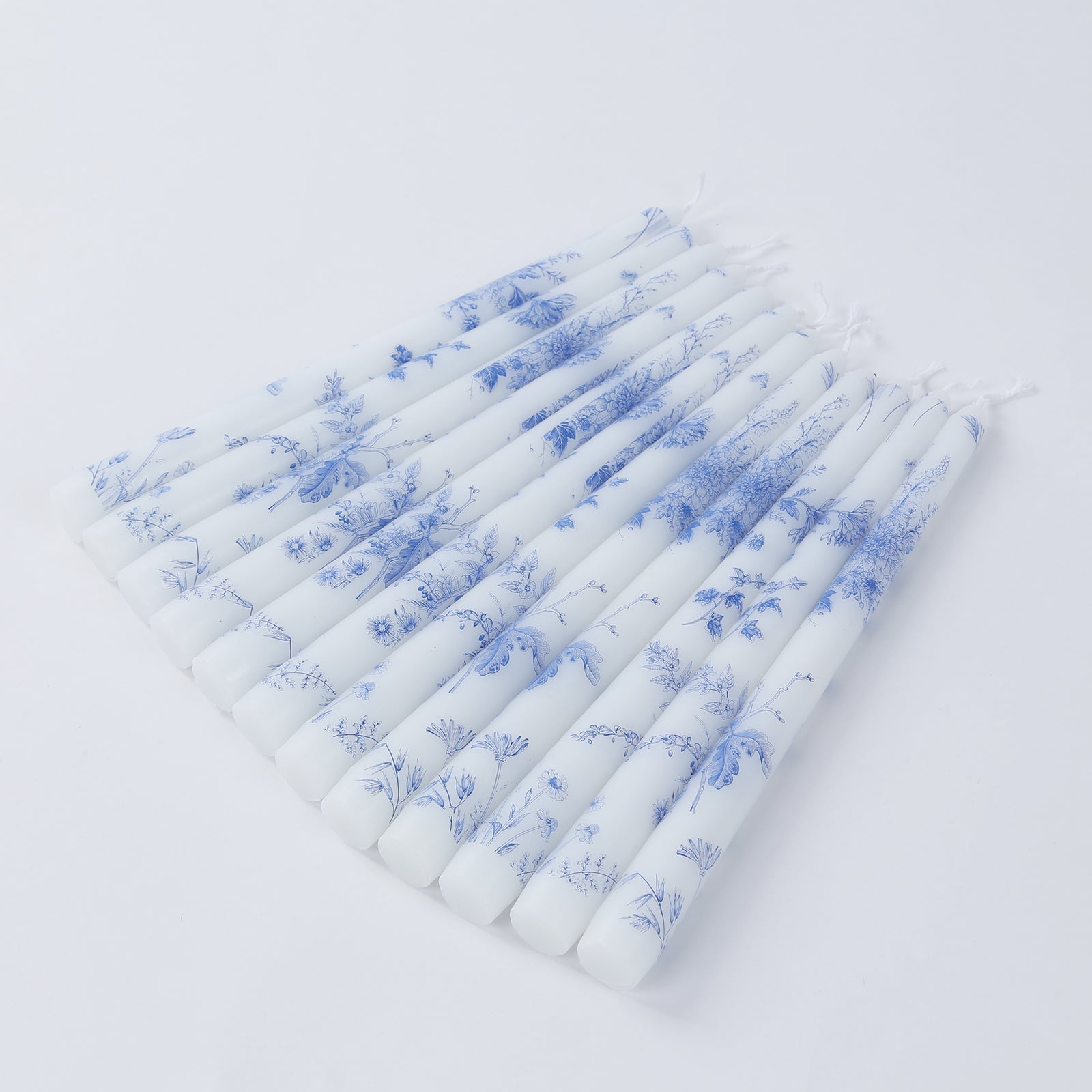 12 Pack 10" French Toile Wax Taper Candles White and Blue Unscented Candles