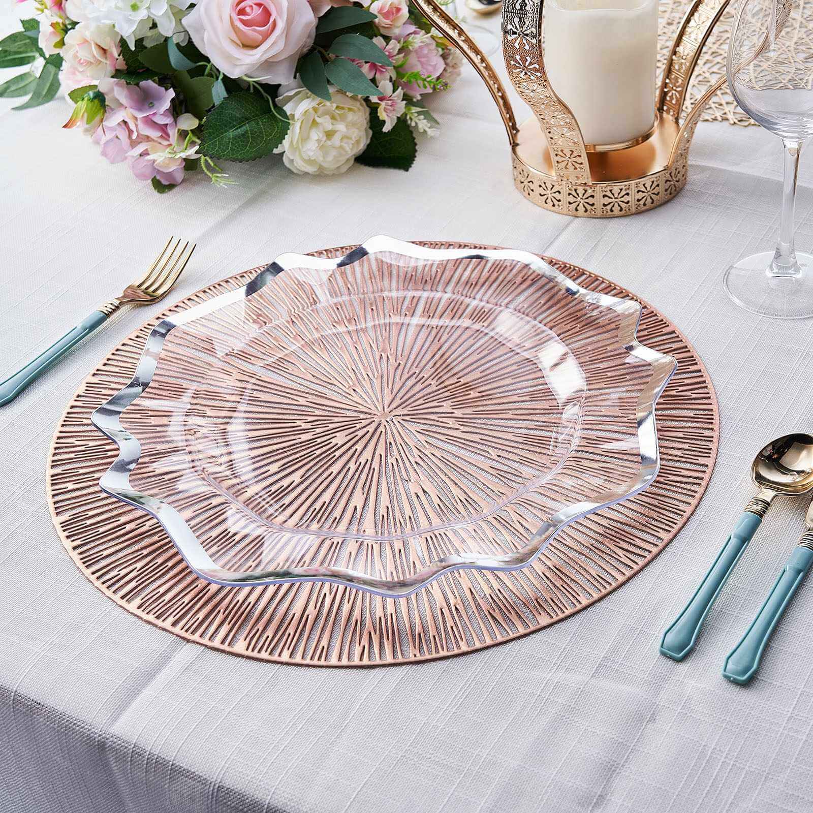 6-Pack Dining Table Mats Spiked Design Rose Gold - Vinyl Non-Slip Surface with Modern Appeal 15"