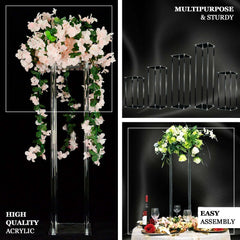 Acrylic Flower Vase Pillar Stand with Square Mirror Base Clear - Versatile Wedding Table Centerpiece 24"