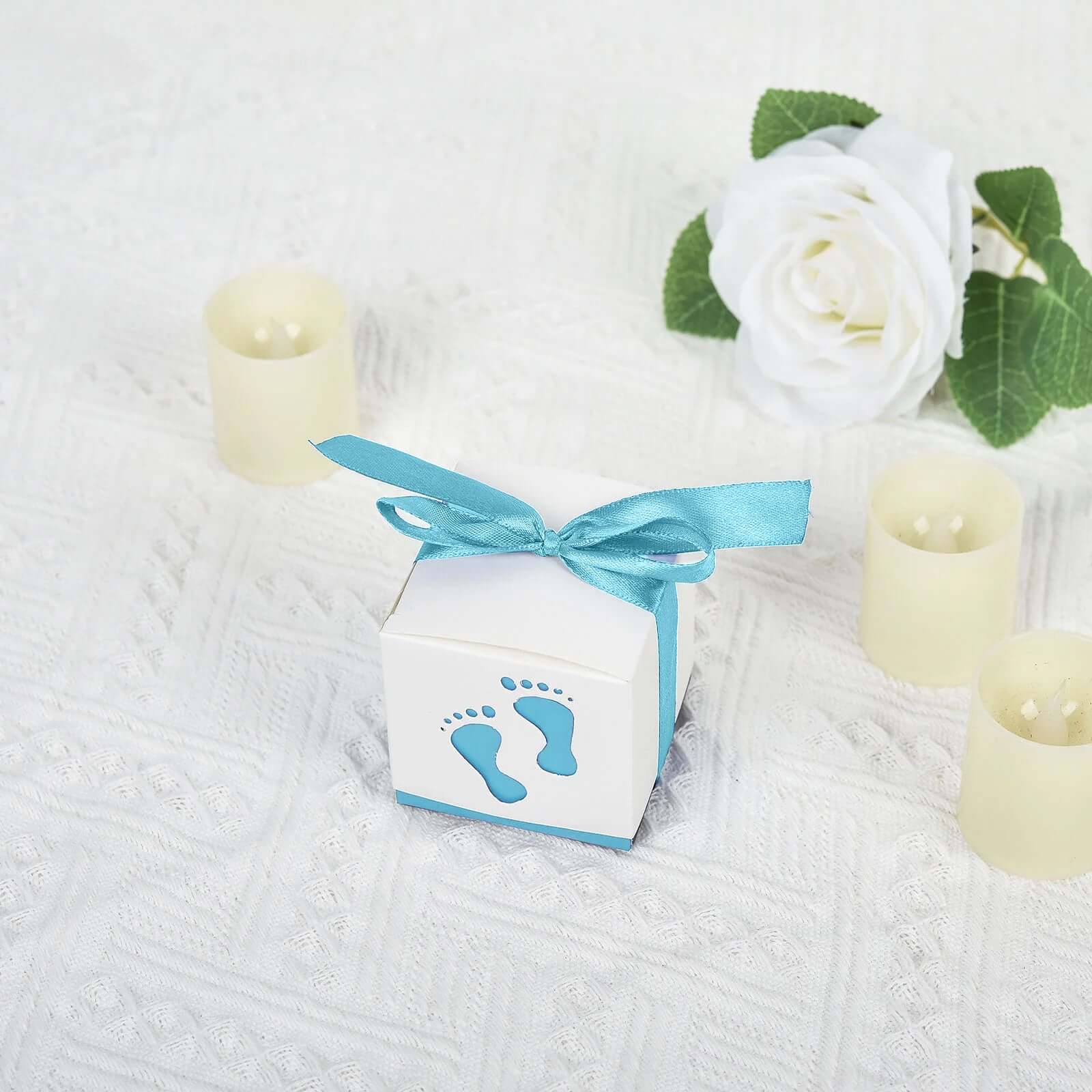 25 Pack 2" Light Blue Footprint Baby Shower Party Favor Candy Gift Boxes